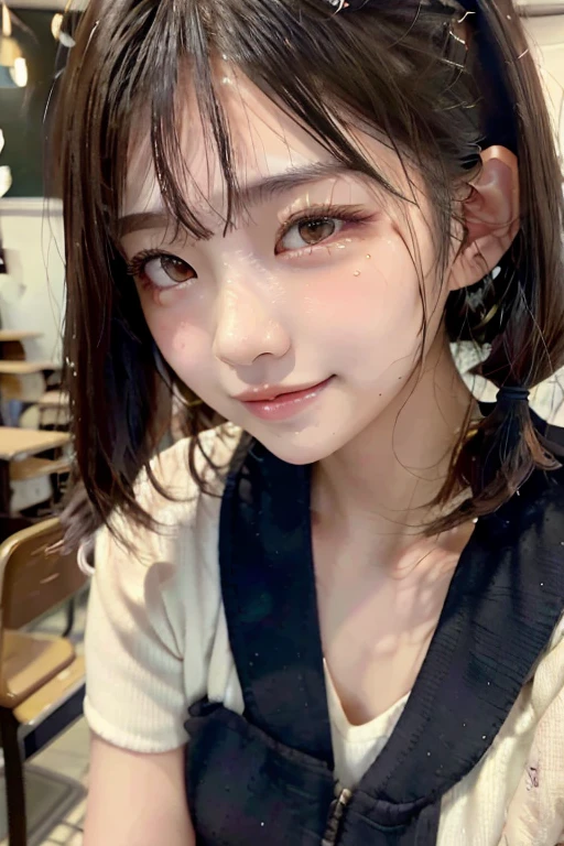 pretty girl, (Ash Blonde Hair), ((very bun hair)), Perfect Face, An innocent smile, Upper Body,(blue eyes), (small), (thin), nude、((small胸)), ((Only 16)),Nude Model、 Skin Dentition, Extremely detailed, Attractive oval face, Red lips, Red cheeks, Glowing Skin, Fine hair, Face Focus, Beautiful breasts,Pink nipples、 Gorgeous hair ornament, Gold earrings, ((1 girl)), Embarrassed expression,