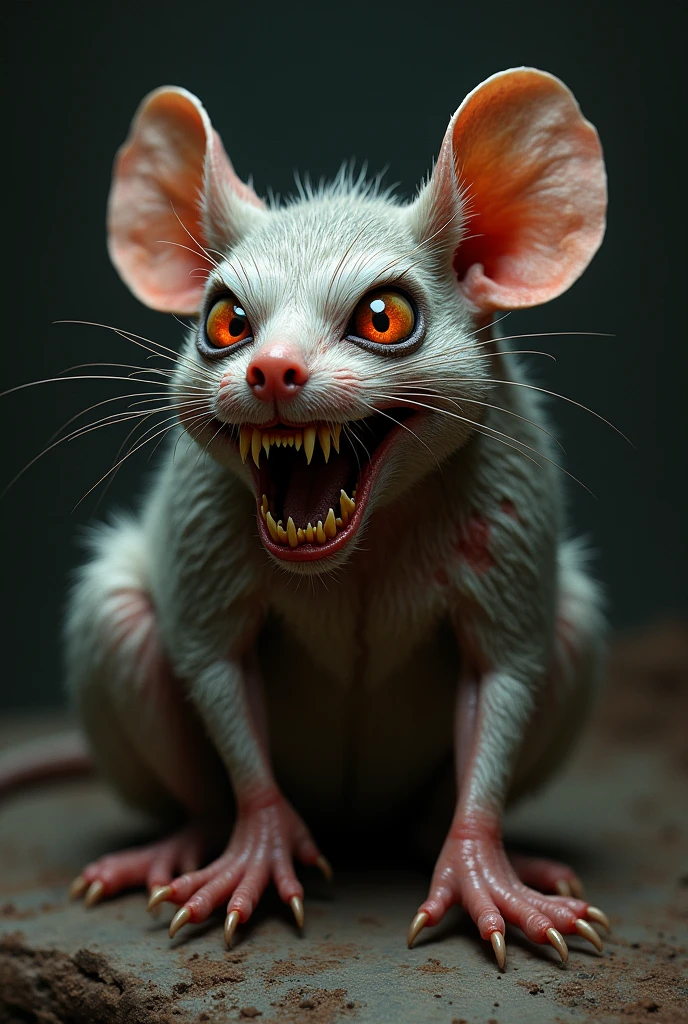 Create a sketch of a hungry skeletal torn opossum with a broken crown destroyed in pointillism 