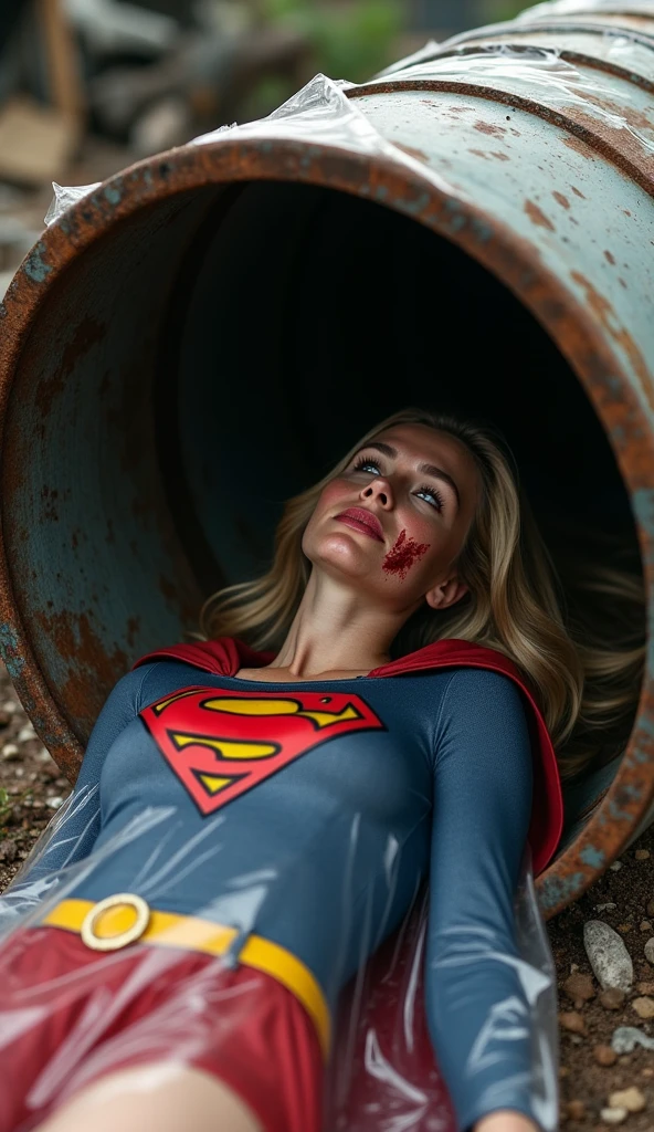 (((De primerísimo primer plano una hermosa mujer de rodillas yelling))),(((Long blonde hair tied up in a braided ponytail))),(((Hair six feet long)))Charlize Theron under the mantle of the Kryptonian Kara zor-El alias Supergirl))),(((On knees gritando de dolor))),(((Blue leather suit with tiny scales on the suit))),(((Red skirt Supergirl emblem on her costume))),(((Silver metal bracelets on their wrists))),(((Long red boots up to her knees))),(((On knees (((yelling))) mortally wounded (((Blood on his chest))),(((Green flourescent kryptonite on the wound))),(((Blood around skulls in cemetery))),(((Green flourescent magic running through all the veins of his body))),(((yelling de dolor))),(((Green flourescent magic around his entire body))),(((hair dragging on the floor)))