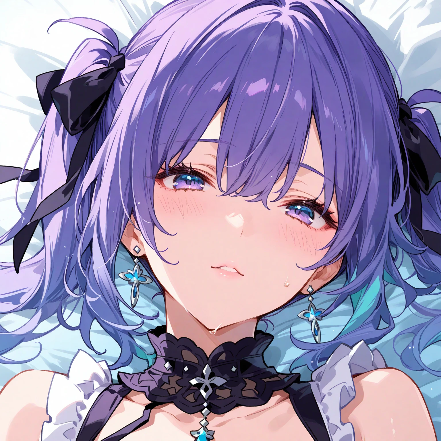 (16K,Ultra-high resolution,Highest quality,masterpiece,Super detailed,Very vivid CG),Cure Beauty Falls into Darkness,Overall dark outfit,Mysteriously glowing purple eyes,Anatomically correct body,Perfect Shadow,Highly detailed facial features, Beautiful and perfect face, Perfect Eyes,,angle from below,Photographed from the front,Perfect lighting,In the dark,Looking down on the audience,Cold laughter,Purple icicles,Blood splatter