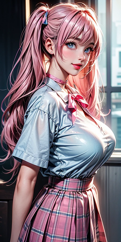 (best quality:1.5, highres, UHD, 4K, detailed lighting, shaders), gold floral haired, gradient hair, large breasts, suit, gray shirt, social shirt, short skirt, mature woman , (pov), white background, colorful eyeshadow, dramatic lighting, sparkling eyes, sensual expression, golden earrings, flowing hair, delicate facial features, dark skin, high cheekbones, urban setting, white background, dont look for the camera, lean forward, behind the camera