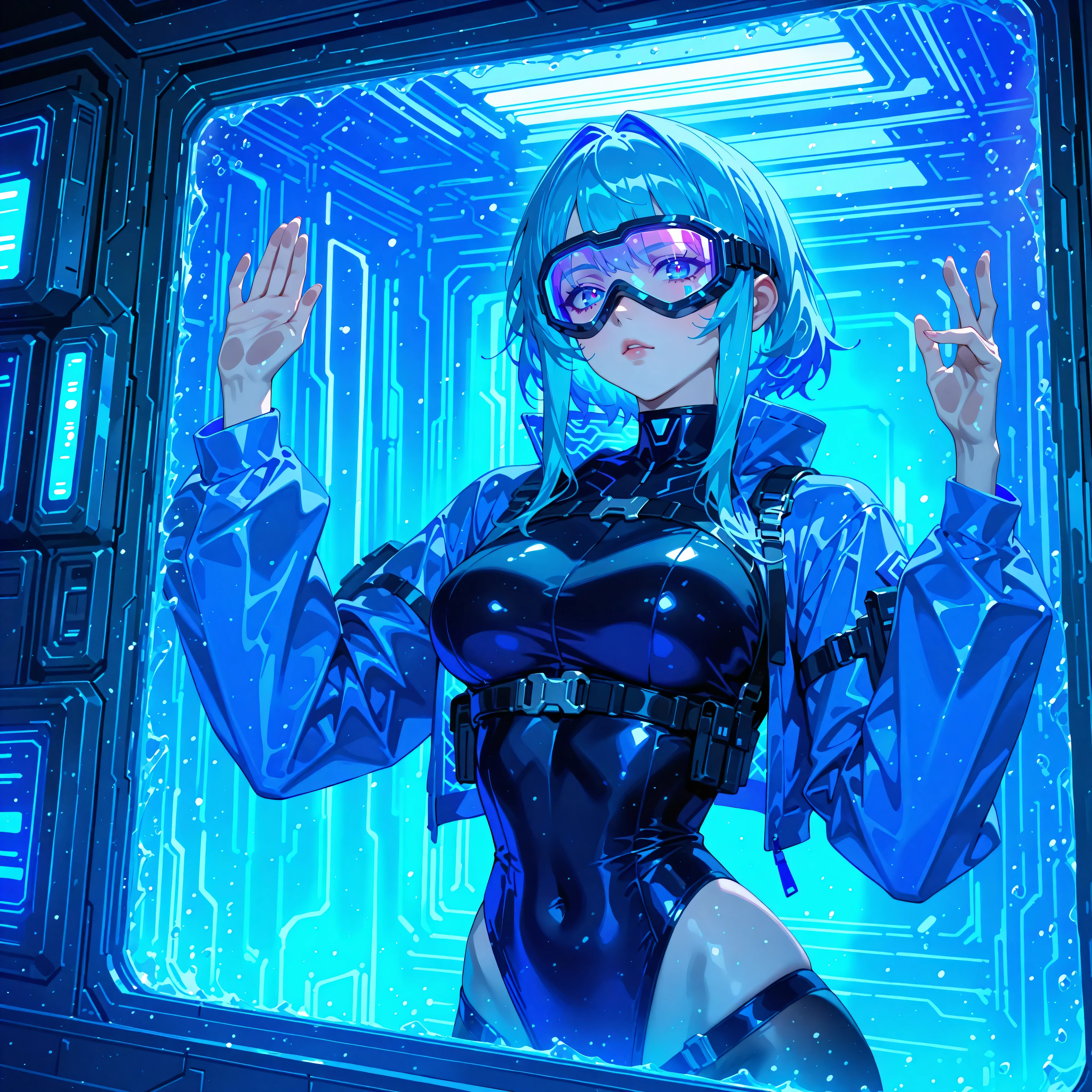 1 Girl, whole body, (space helmet):10,He has a large metal helmet on his head that covers his hair and eyes., tube, wire, She gets electrocuted, brainwashing,astrovest,bing_astronaut,blush,torogao,