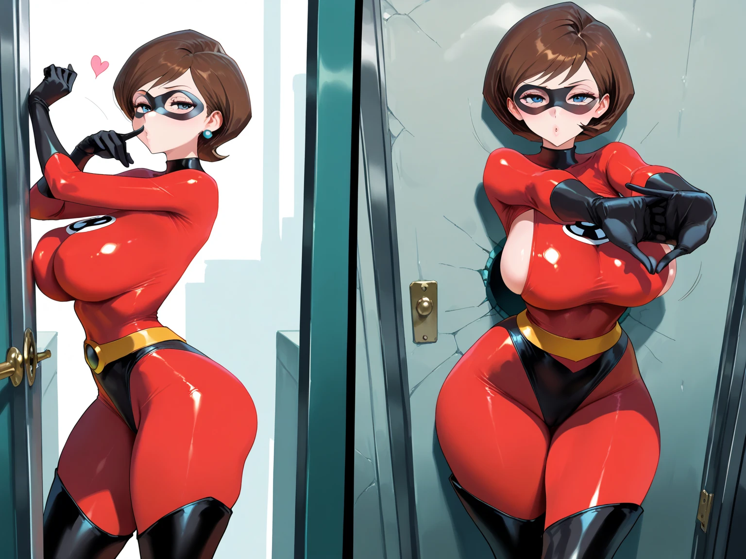 score_9, score_8_up, score_7_up, score_6_up, score_5_up, score_4_up, looking at viewer, cowboy shot,helen parr, 1girl, solo, brown hair, brown eyes, red bodysuit, domino mask, elbow gloves, lips, yellow belt, thigh boots,outdoors, (open mouth), (ball gag in mouth), tied with ropes, shibari, (hishi karada), whole body, sexy, big breasts, (arms tied behind), (legs tied with ropes)