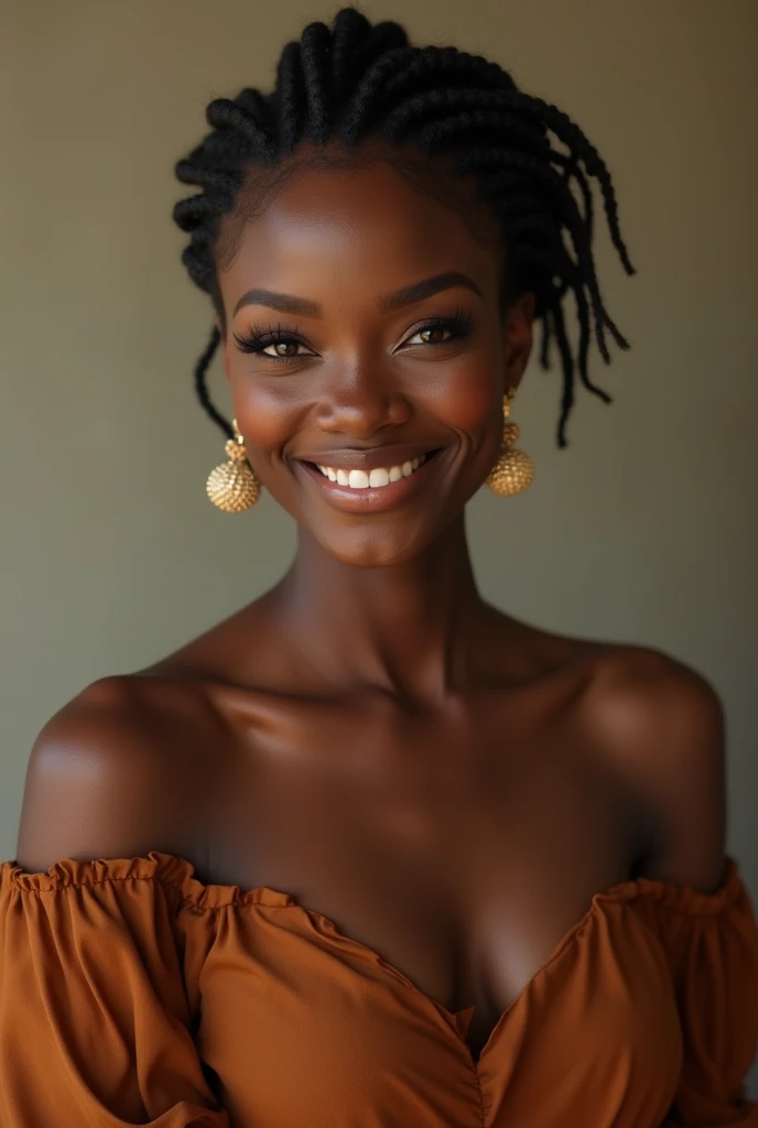 Beautiful black woman happy wearing black dress
