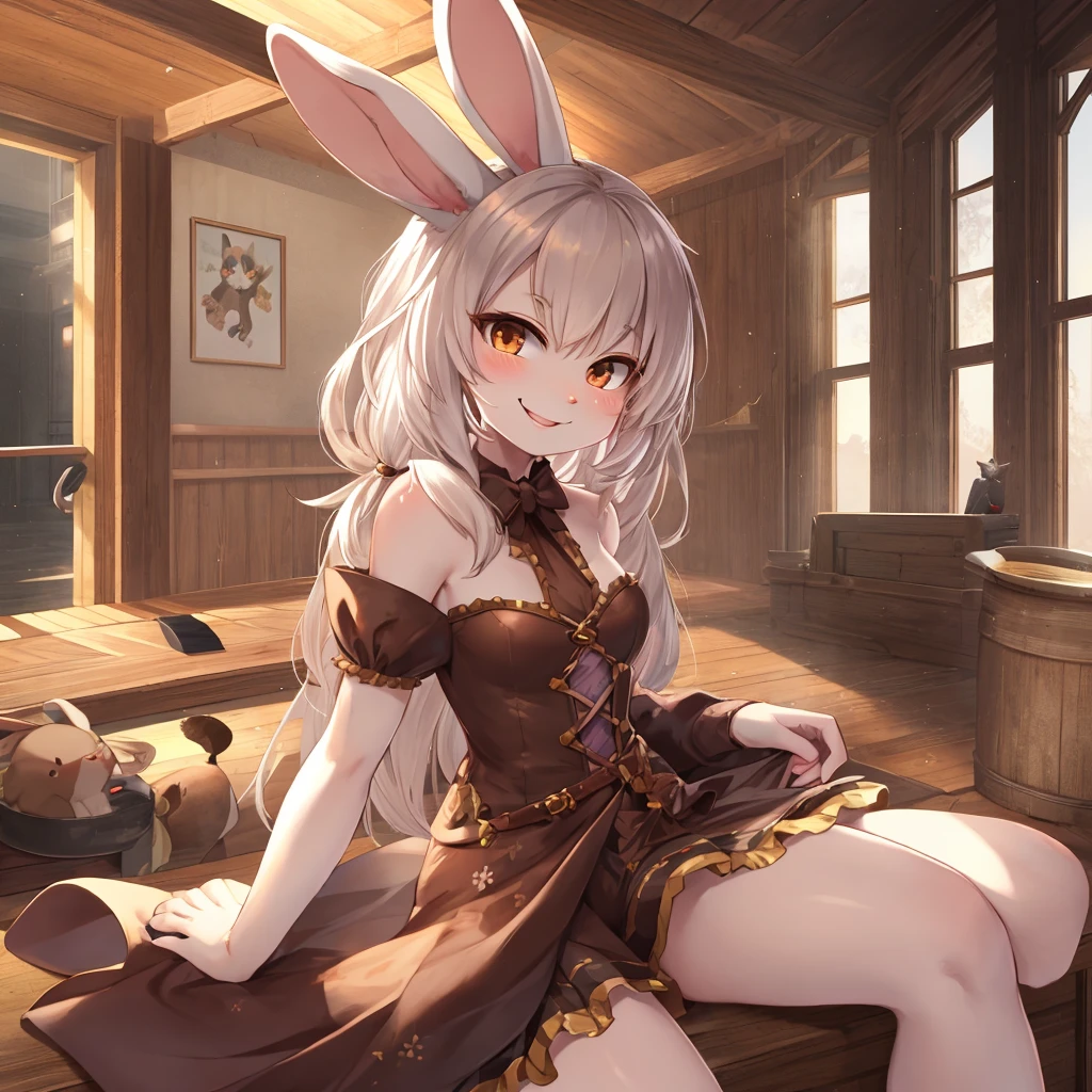 White knee-length stockings,Lace suspenders,Bunny girl,Big Breasts,squat,