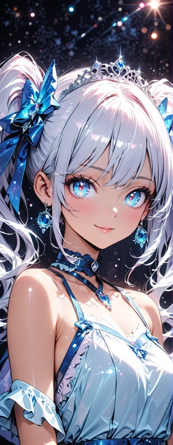 ((One personの女性)), Beautiful Face,((Wink:2.0)), ((laugh)),(head tilt), Laugh with your mouth wide open,((Bright red cheeks:1.4)),Shiny red lips,night,rooftop,You can see the ocean, firework,Laughing with your mouth open,Glossy pink lips,Facial lighting,((Anime style background)),masterpiece, Highest quality, so beautiful,up to date, Complex details, (Pink long nails), (4fingers and 1thumbs), (ring),(bracelet),(choker),AI-generated, Complex,High resolution, Highest quality, super high quality,3D Images、3D Images,One person,Long white hair,High Ponytail,(blue eyes),Anime woman posing for a photo, ((Fine grain、Silvery white colorful eyes、Shining Eyes:1.4)),(Squint your eyes:1.1),a hyperRealistic , hyperRealistic , Realistic,Anime woman with long white hair, Smooth anime CG art, A woman in a colorful kimono with gold embroidery, (Black long sleeve kimono),Red floral pattern,Long flower hair ornament,Earrings,Mature Body,(Big Breasts:1.1),Tall,Abdominal muscles,Narrow waist,(Zoom up to face:1.7),Shooting from diagonally below
