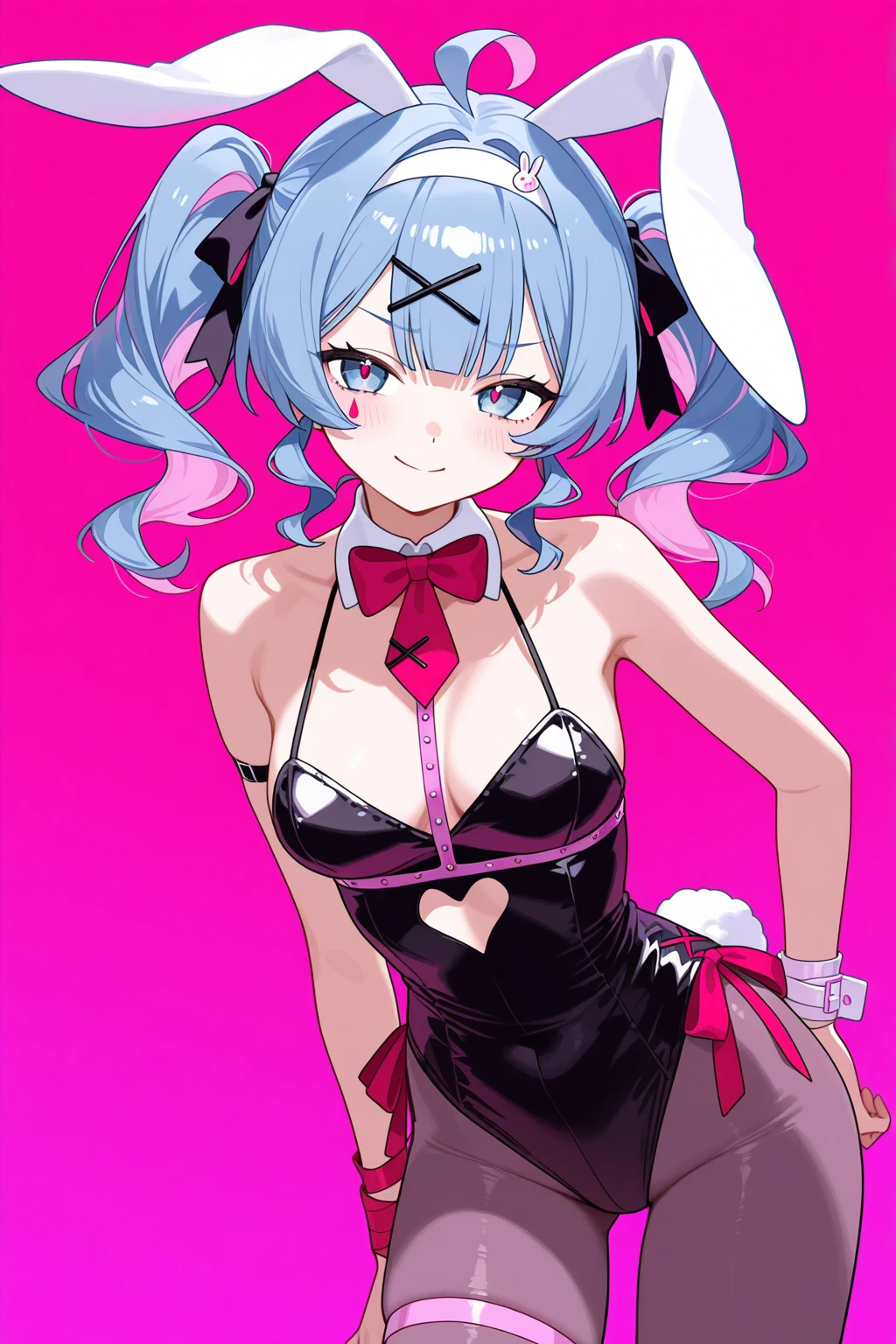 [Short stack], [short stature], clown girl, [cute clown], cutesy, [flat chested], [very skinny], [small breasts], [huge thighs], [very big waist], [very wide hips], clown outfit, [cutecore clowncore], purple eyes, pale white skin, [short height], [jester hat], pink outfit.