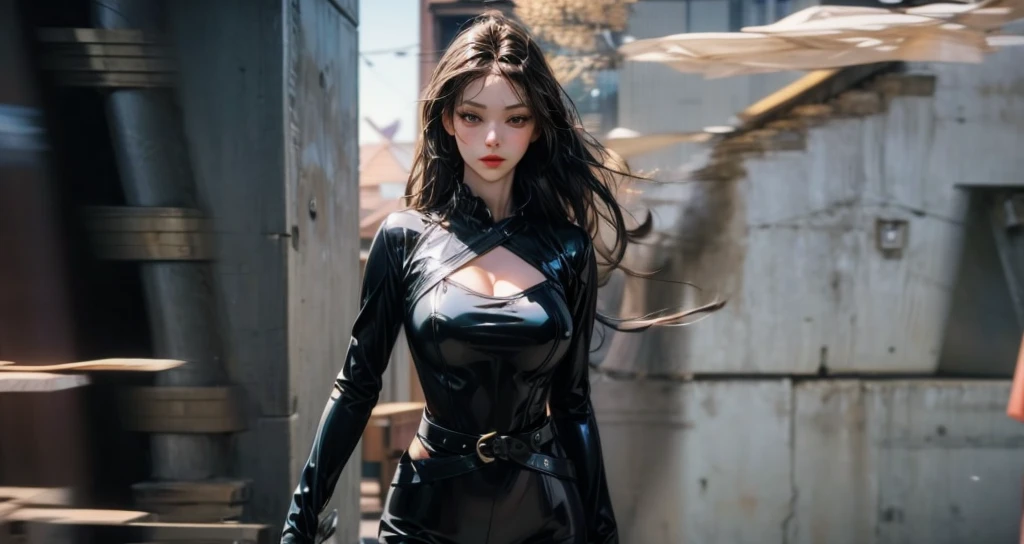 Beautiful girl with realistic black eyes, pale skin, medium length black hair, perfect face, perfect eyes, wearing a coat, very detailed, comprehensive movie, digital painting, 8K, cinematic lighting, highest quality, High resolution, well done!, Post-processing, perfect result, surreal，big breasts，