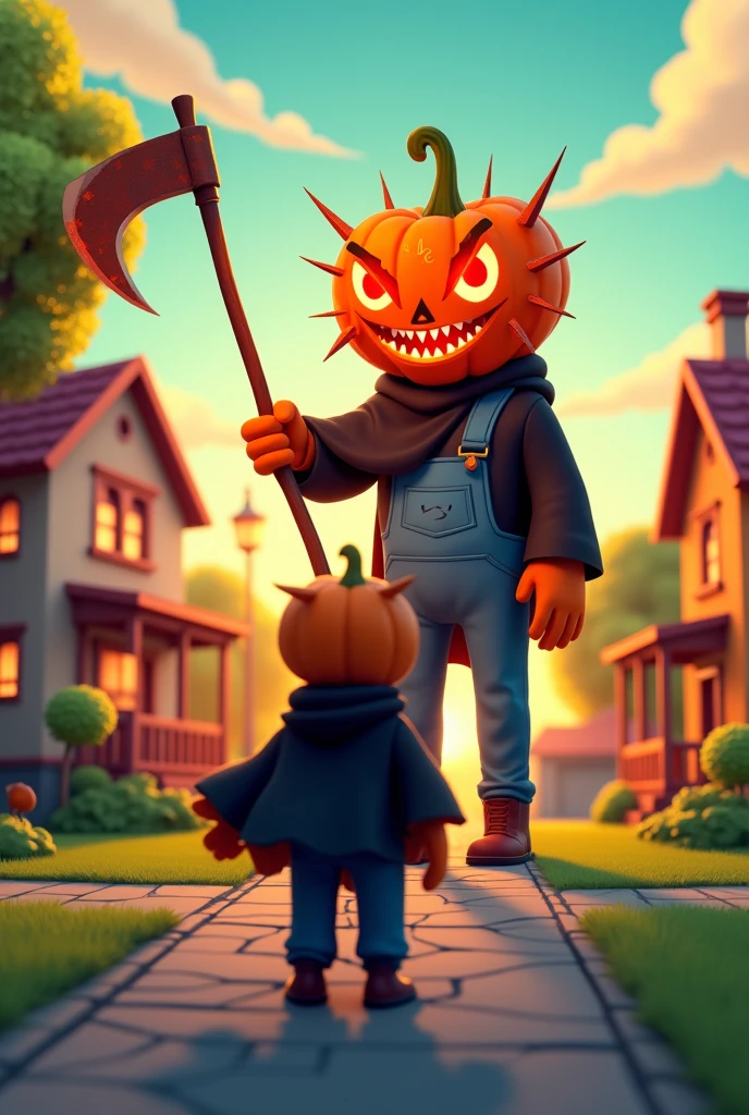 There are many city illustrations with colorful leaves, Korea, alone, In the style of a vivid cartoonist, fall,, Jack O's Lantern, spices, New York School, Roberto Monsch, Conceptual street art, 50d movie photos, naturalistic representation of flora and fauna, fun cartoons
