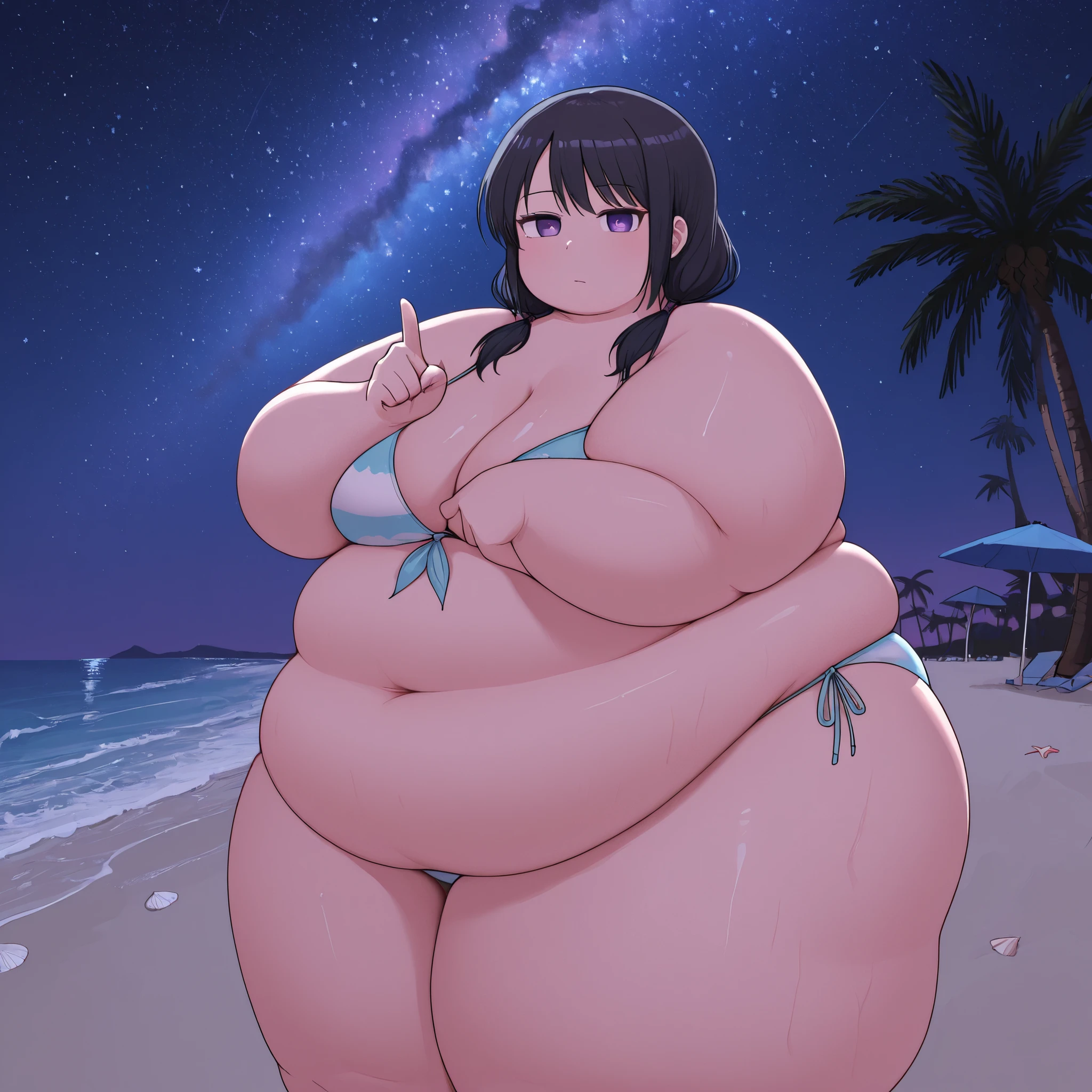 photo of raidenshigunrnd with large breasts and a huge ass and wearing a bikini on a beach with sunny weather, (light skin), (sweating) ,(beautiful scenery),(perfect face), masterpiece, blush, 1girl, solo, smooth anime cg art, 4k digital art, sensual poses, ((big belly, massive belly, chubby, giant belly)), shocked, open mouth, (hands behind head:1.4), (solo:1.5)