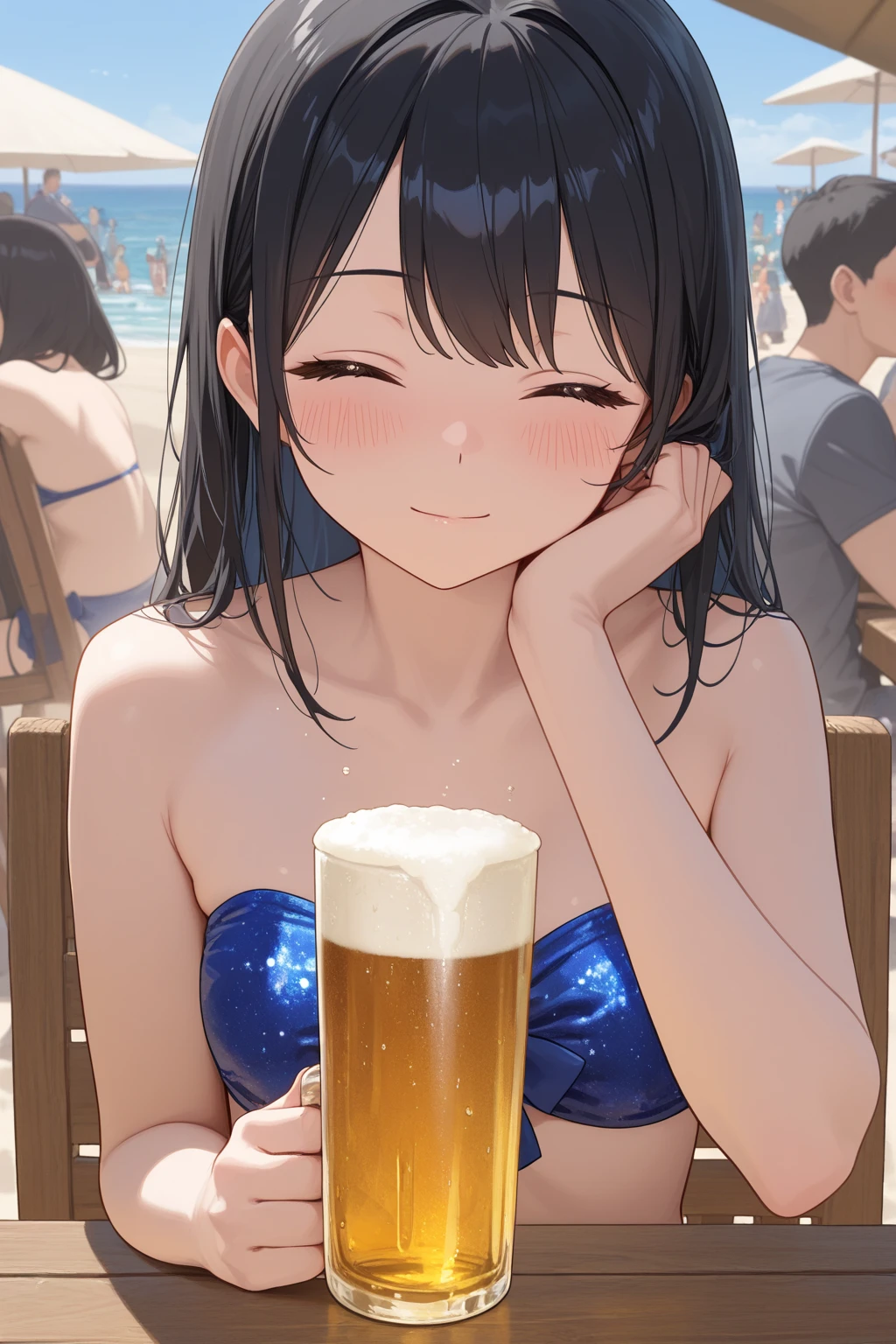 (Highest quality:1.4、masterpiece:1.4、Super detailed:1.4、8K:1.4)、((((1 person、Surprised expression、sit、Indoor cafe terrace、coastal、juice、table、Sandy Beach、juiceのグラスを持つ、Micro Bikini、Very soft boobs、Big eyes、Very cute face))))、(sunbeam:1.4)、F cup bust、Medium breast、Underboob