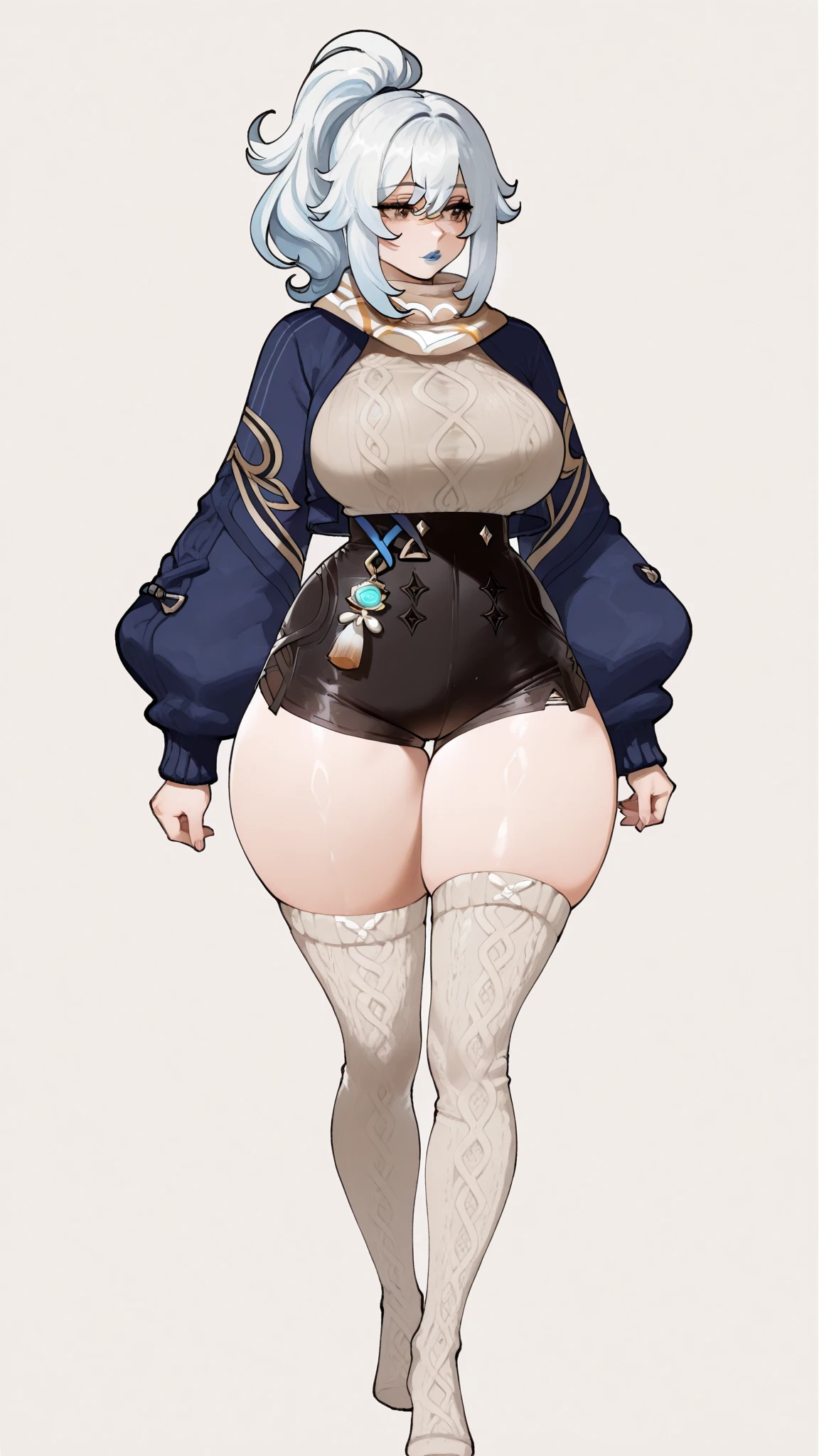 deep skin,textured skin, ,chiori gi ,red eyes ,brown hair ,hair ornament, oriental, smile,
BREAK  (see-through, bikini under clothes, blue bikini, military shirt, white gloves, bare legs, military shirt, wet:1,2)
BREAK NSFW,(multiple views:1.5),from behind,from_front,(blue background:1.3),(full body:1.4),arms at sides,
BREAK (masterpiece:1.2), best quality, high resolution, unity 8k wallpaper, (illustration:0.8), (beautiful detailed eyes:1.6), extremely detailed face, perfect lighting, extremely detailed CG, (perfect hands, perfect anatomy),