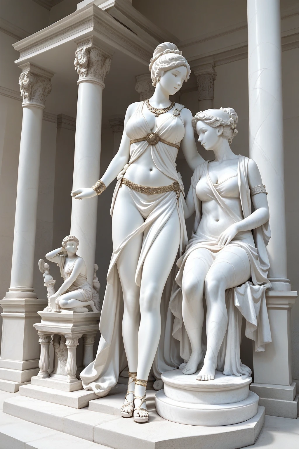 Naked woman statue marble open legs pussy garden sitted