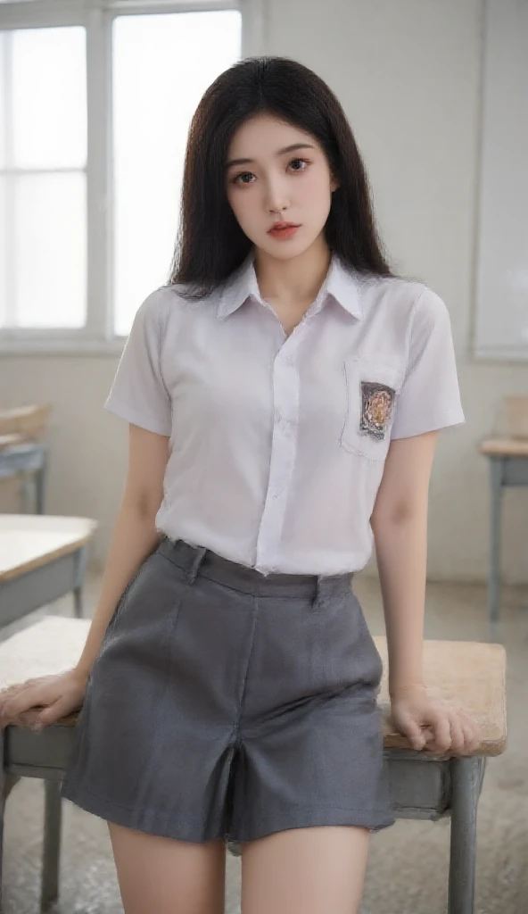 (View from below)、showing vagina, Browsing Caution:0.3、Female student in classroom、Trendy short hair、(RAW, Best quality, high resolution, masterpiece: 1.3), Beautiful young indonesian girl, naked, sex pose, showing vagina, open legs showing vagina, porn, dildo on vagina, sensual body, ((senior high school clothes)), orgasm, highres, 4k, HDR, 1girl, photorealistic, realistic, big breasts, short wavy hair, ((whole body)) turning away facial at viewer, closeup, class-room、Super Beauty、Perfect Style、Perfect balance、Detailed skin、((Delicate photo))，(Detailed RAW photos of girls), (Tabletop:1.25), (highest quality:1.6), (超A high resolution:1.5), (It is realistic.:1.75), 8K resolution, Canon EOS R5, 50mm, Absurd, Very detailed,Cinema Lighting、((Spread your legs))、(Crotch stain on panties)