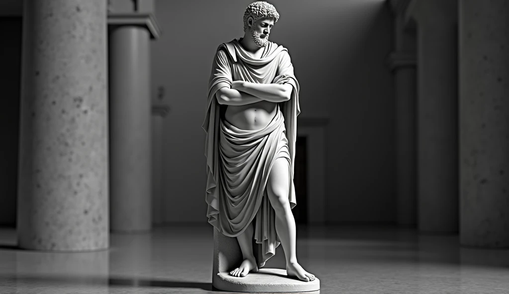 guttonerdjul23, Retrato de meio corpo de uma (((statue carved in marble))) de um homem em um pedestal de museu, pose de fisiculturista, com detalhes intrincados e reais. (((dark studio background))), studio lighting
