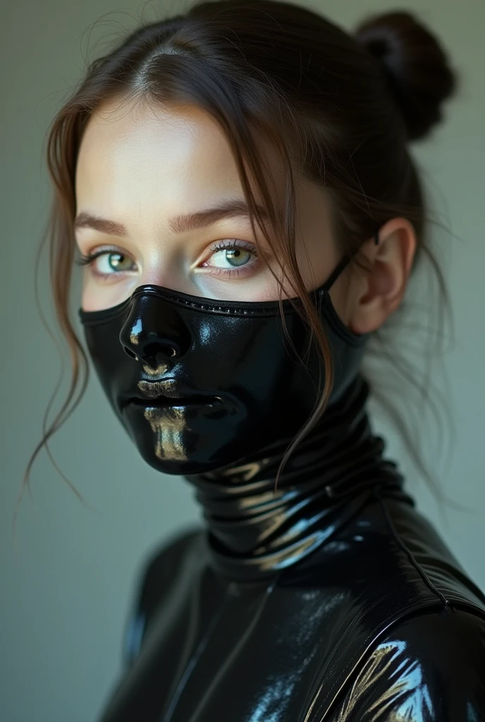Portrait of a woman covered in rubber