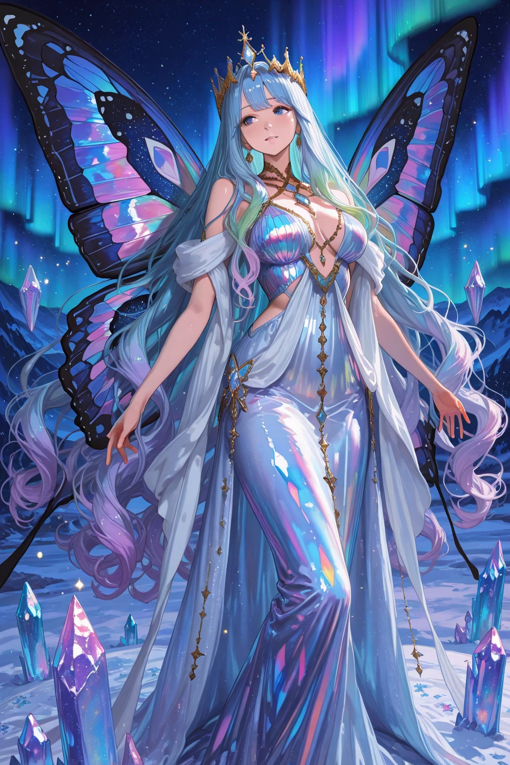 Luis Royo full body length Beautiful women freckles green and gold hair turquoise eyes Colorful in nature two dragons around Gone is the beautiful colorful aurumn and come snow winter, China mountain landscapes with cold waterfalls and beautiful snowing trees, fantastic, galaxy in the sky, purple nebula, aesthetic galaxy, milky way in the sky, planet, light art, high contrast, Technicolor, Hyperdimensional, Multiverse, visionary otherworldly, giant scale, Hyper detailed, Intricately Detailed, Super Resolution, High Resolution, Hyper reslolution, HD, faith-inspired art, magewave, noah bradley, balance and harmony, horizons