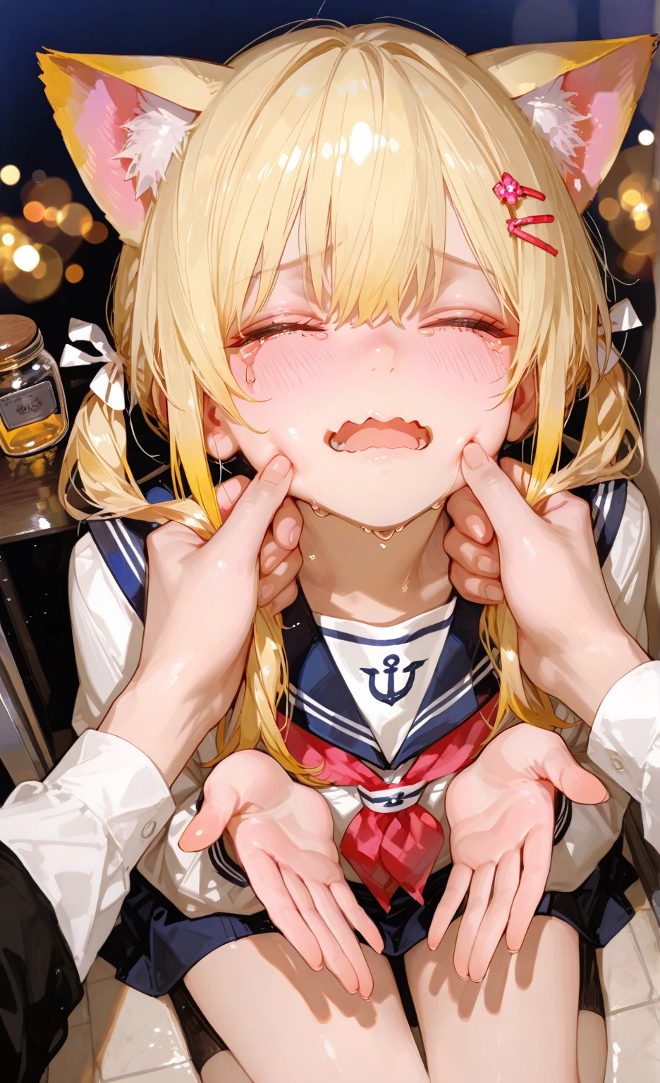 ((masterpiece)), ((best quality)), 1girl, solo, animegirl, Yuuki Asuna, Yuuki Asuna From Sword Art Online, ((tongue out)), ((saliva dripping from tongue)), ((cum on her face)), ((semen on her face)), ((eyes wide open)), ((eyes wide open crying)), ((tears streaming down the face)), ((suprised face)), ((shocked face)), ((rolling eyes)), ((eyes rolling up into the head)), ((eyes rolling up the head)), ((hair pulling up the head)), ((hair being pulled up)), ((hair pulling painfully))