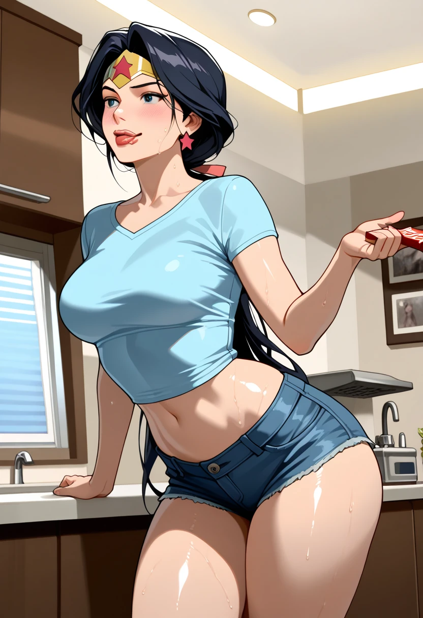 1 girl, Katara, standing alone, pelo largo, messy hair, wet white sweater, without a bra, gazing at viewer, blue background, black hairr, simple background, two sides up, high collar, blue colored eyes, lips, seducing smile, slightly sexually excited, voyeurism, Red loop, Hair ribbon, Successes, high collar sweater, upperbody, parted Successes, black necktie, ribbed sweater, two tails, nase, flegs, nsfw, seductively pose