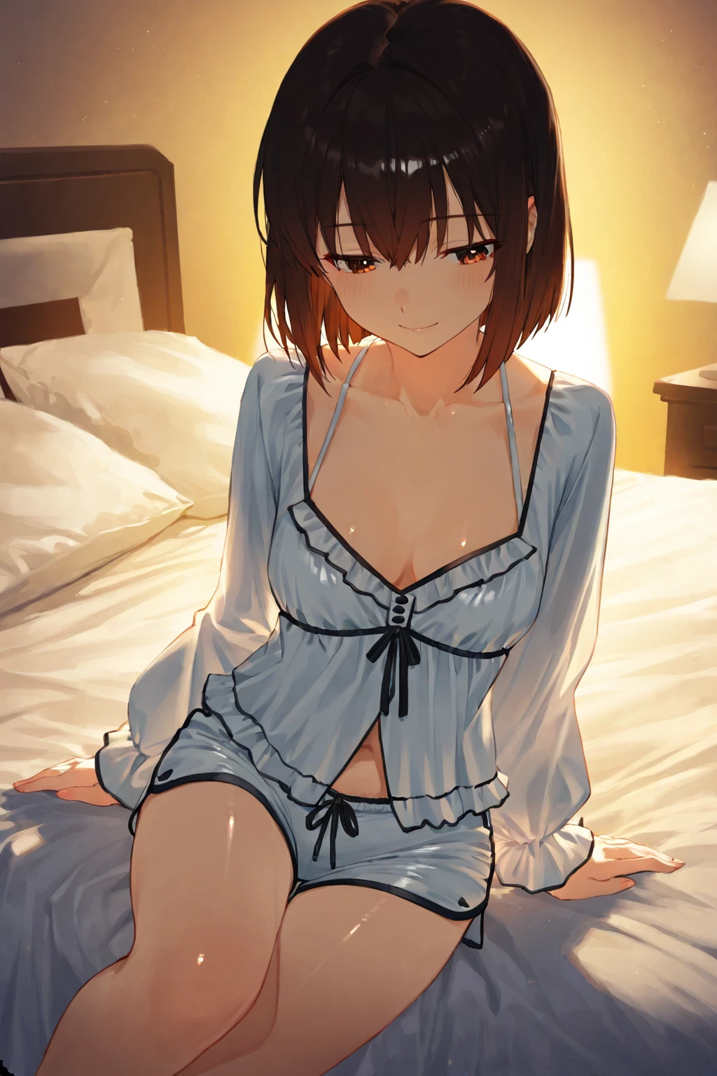 Mirai Kasuga (Idol Master), (highest quality, 8k, masterpiece, Very detailed:1.4), (Lens flare, Particles of light, Shine), Big Breasts, smile, Open your mouth, masterpiece, highest quality, Very detailed, High resolution, Very detailedなCG, masterpiece, Official Art, From below, Heterosexual,((Completely naked)), ((Browsing Caution)), Perfect body,sexy,  (Spread your legs), Hold your thighs, Please stretch your legs and rest............, Sleep on your back, (Embarrassing:1.1), (blush:1.2), (orgasm:1.4), Open your mouth, (shout:1.1), (Move a row:1.1), Sweat, Heavy breathing, Expansion Division,  penis, Sex, Sex with men, {{Amazon Location}}, night,On the sofa, Bedroom, White sheets, pillow, 