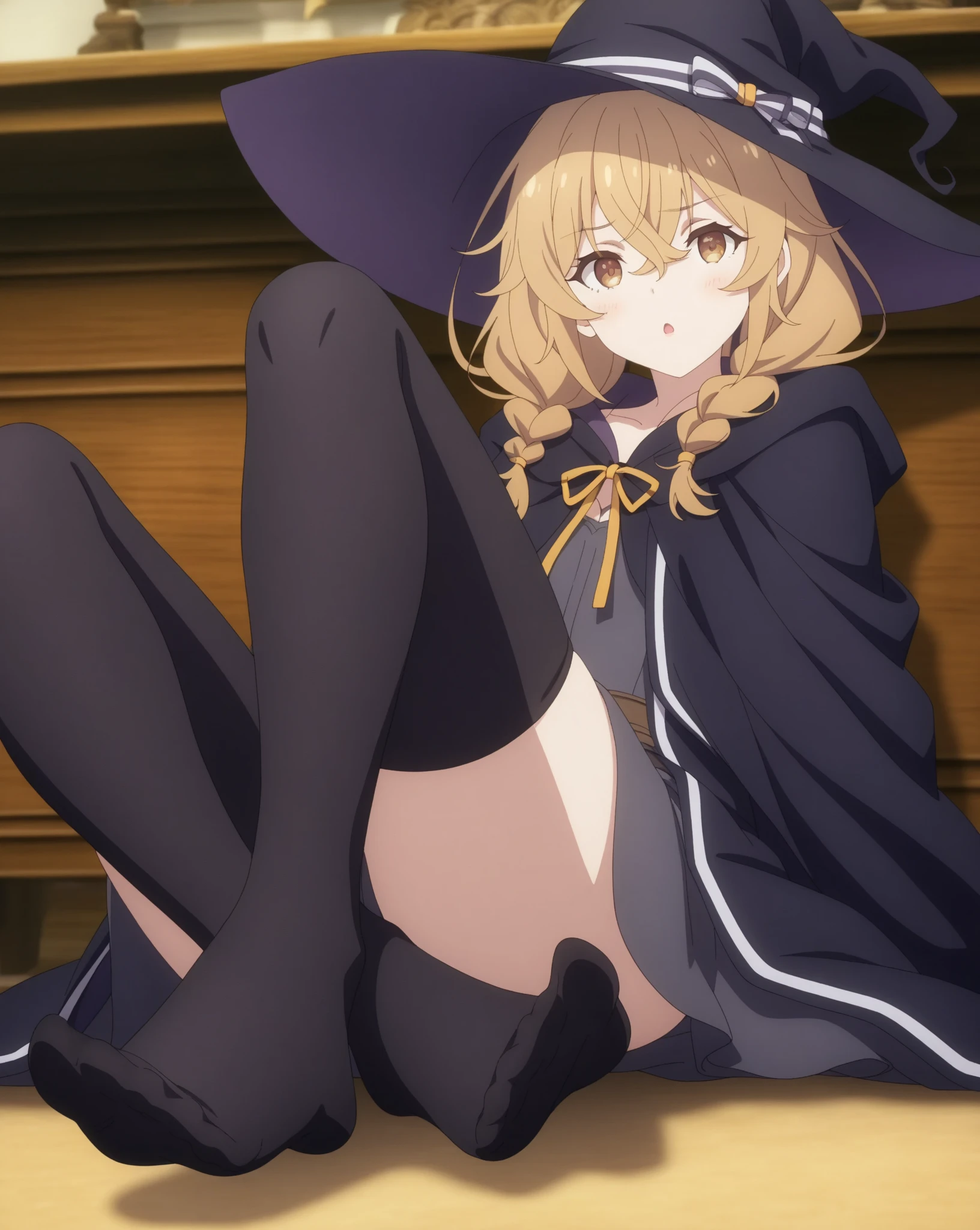 ((Highest quality)), ((masterpiece)), (detailed), Kirisame Marisa middle breasts M-shaped legs Thong sexy Cute face 