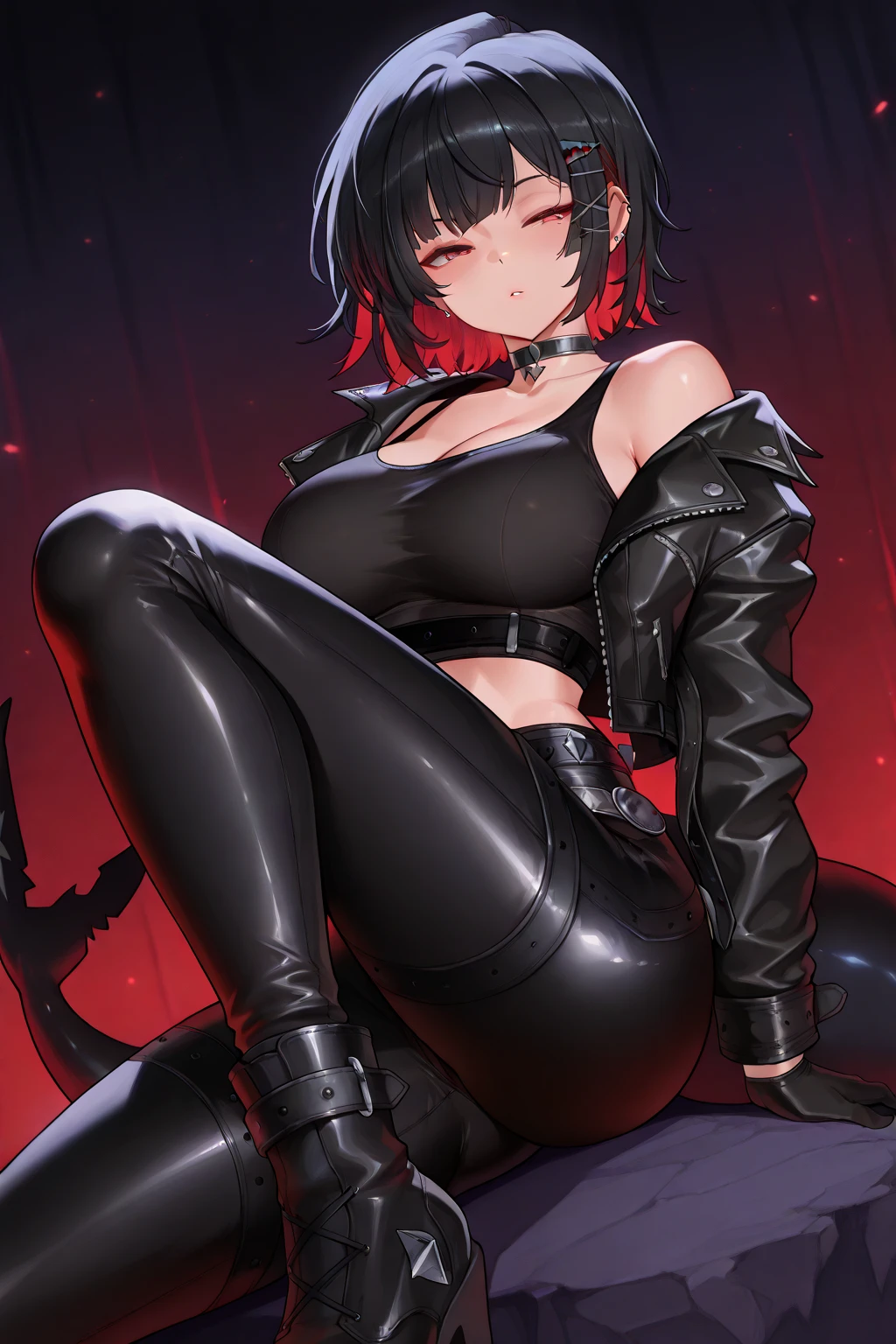masterpiece, best quality, 1man, 1girl, huge breasts, vivid colors, paint splashes, having with a man, (Being stroked by man's crotch), Ridiculous resolution, bukkake, outside in a dark back alley, night time, looking at viewer, underboob, punk girl, muscular woman, abs, muscular back, muscular arms, muscular legs, punk, cropped jacket, black bolero jacket, grey skin, grey face, vampire, marceline the vampire queen, pointy ears, studded black leather jacket, jacket open, combat boots, torn pantyhose, ripped clothing, bite marks on neck, black hair, earrings, pierced lower lip, bukkake, ,
