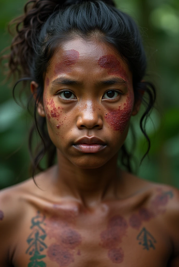 a very beautiful and sweaty 25 year old Timor naked girl, thick hairy armpits, muscular abs, raising her arms high while being carried and kissed by two young men