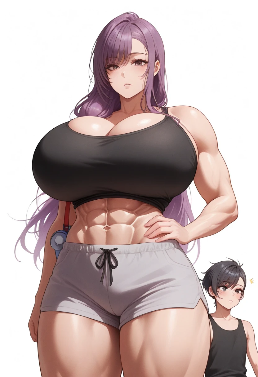 Woman in black ?????? and small man in white shirt, weak and small man, thin and small physique, Very beauthful. , ,weak and defenseless man, small physique, , muscular ultraviolent woman, muscular and scary, absurdly huge physique, big muscles, extremely muscular woman,