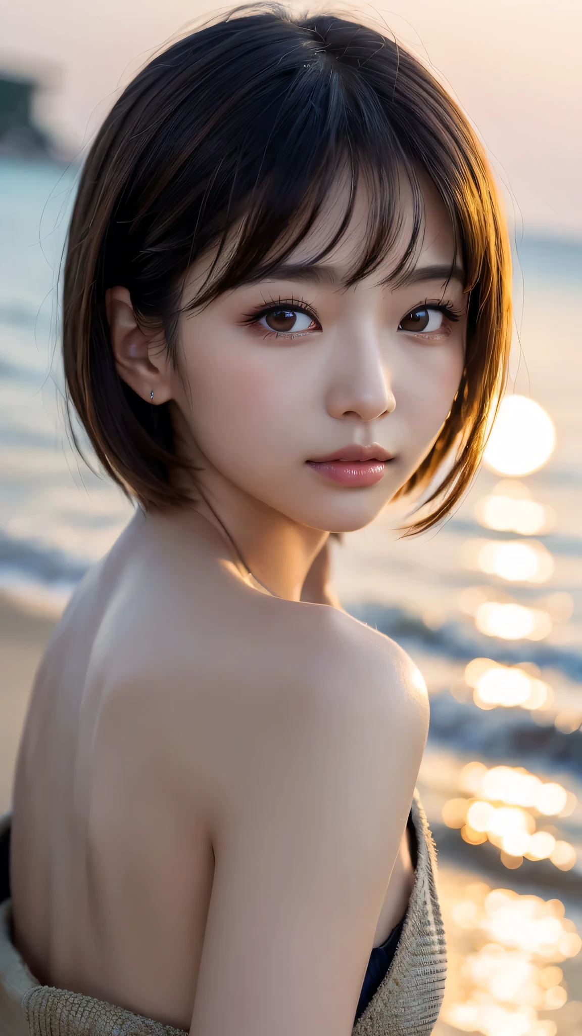 Tabletop, Highest quality, figure, Very detailed, In detail, High resolution, 8k wallpaper, Perfect dynamic composition, Beautiful attention to detail , Beach, Sexy Face,A face of ecstasy,The face at the peak of sexual arousal