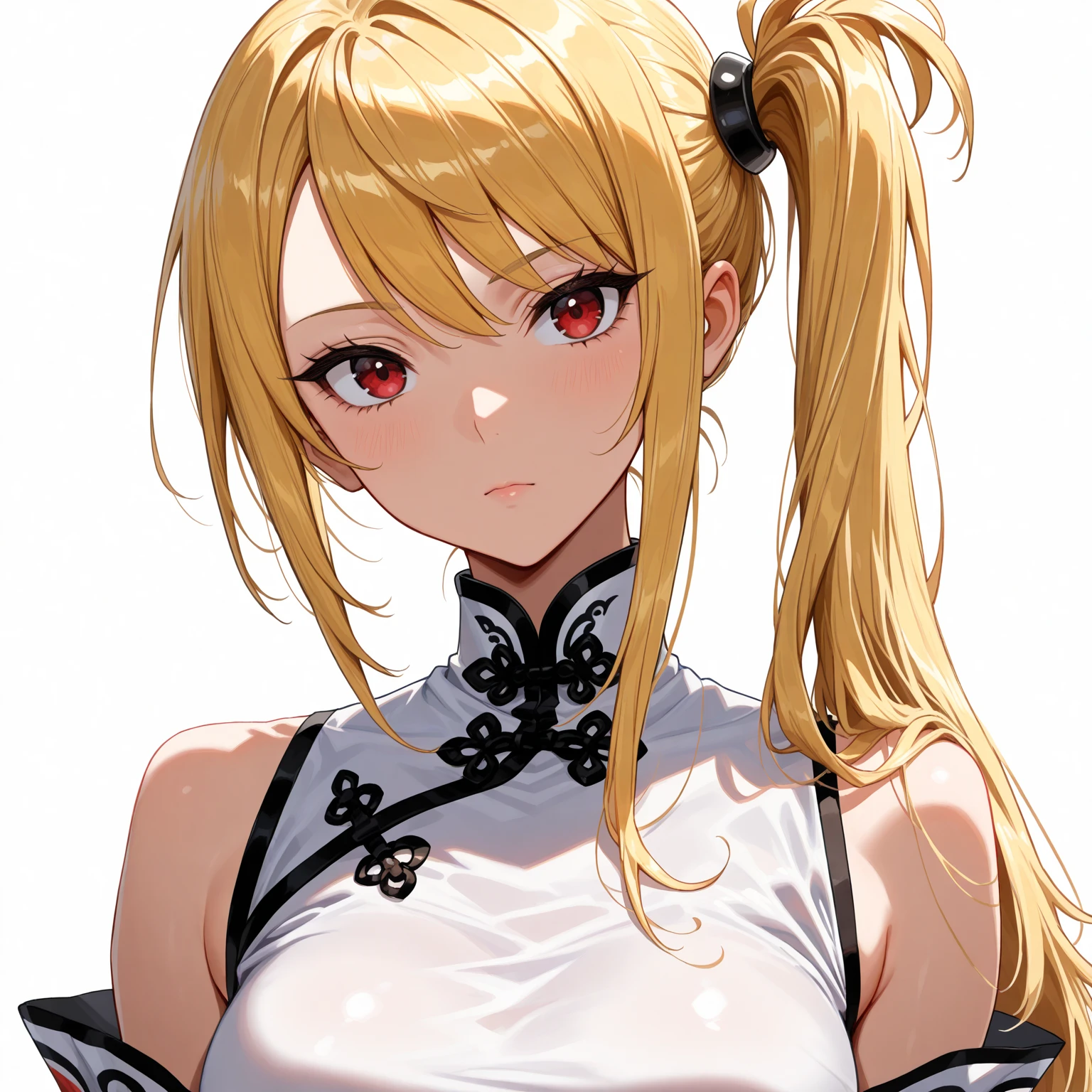 asuna, asuna_\(sao\), 1girl, bare_shoulders, black_nails, collarbone, commentary, dark, earrings, fantasy, hair_between_eyes, highres, jewelry, looking_away, looking_to_the_side, nail_polish, necklace, off_shoulder, original, parted_lips, realistic, ring, ringlets, scenery, simple_background, solo, tattoo, upper_body