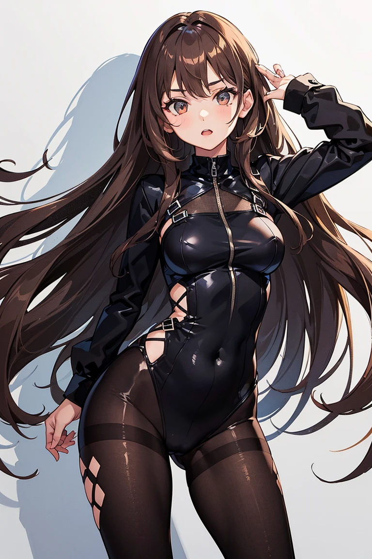 (masterpiece, best quality, photorealistic, cinematic, ultra-detailed), wide shot, full body, perfect anatomy, perfect eyes, perfect hands, large breasts, long round legs, ((1 voluptuous girl)), ((nude)), ((wearing a sleek, charcoal-gray hooded jacket that falls to mid-thigh, the jacket is made from a blend of high-tech waterproof fabric and soft faux leather, the hood is lined with a contrasting deep maroon velvet material, adding a touch of luxury, the jacket has minimalistic silver zipper details and slim, angular pockets on the sides)), ((wearing a see-through sleeveless shirt)), the model's hair is styled in loose, tousled waves that cascade down her shoulders and back, her hair color is warm chestnut brown with subtle caramel highlights, the wind gently ruffles her hair, giving a natural and effortless look, around her neck, she wears a delicate silver pendant necklace with a small amethyst gemstone, on her wrist, she has a slim maroon leather bracelet that complements the jacket's hood lining, her ears feature small silver hoop earrings that catch the light, a minimalist black leather crossbody bag hangs casually from her shoulder, showcasing a modern and functional accessory, the scene is set within an artist's studio, with muted lighting that casts gentle, diffused shadows on the backdrop. a subtle palette of earthy tones enhances the ambiance, drawing attention to the model's attire and demeanor