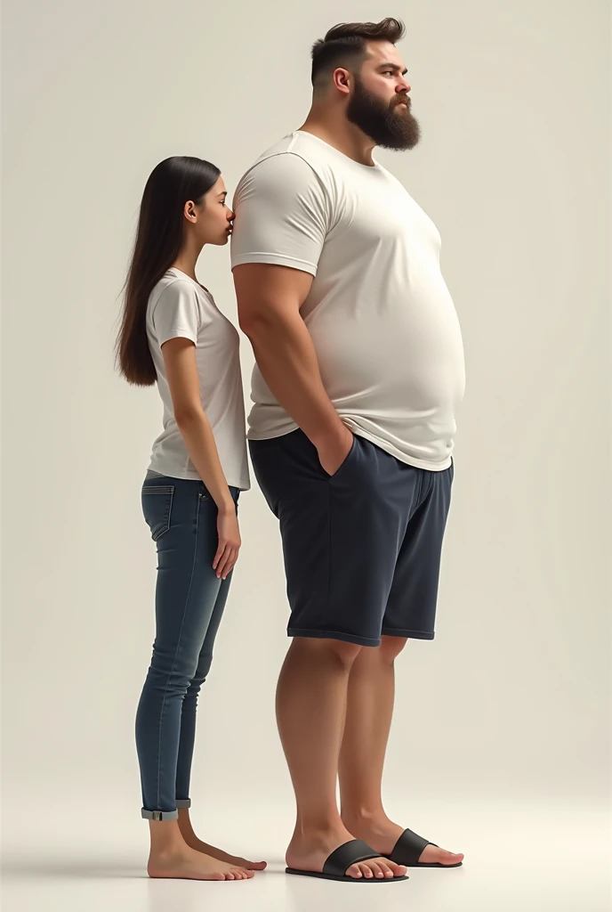 On one side a fat person, I give another person with healthy physique , Woman 