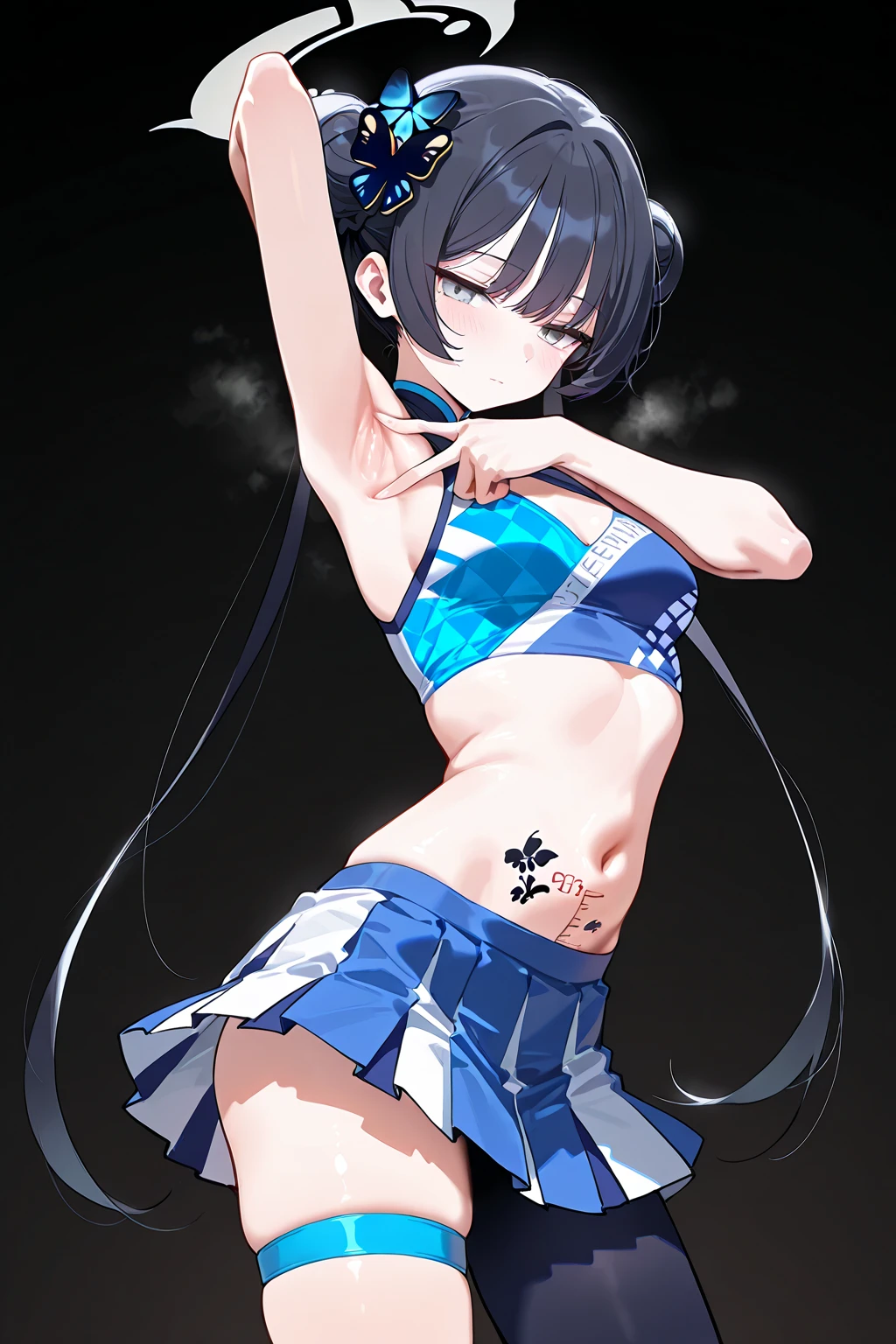 anime girl with blue hair and black top holding a knife, hinata hyuga, inspired by Rei Kamoi, inspired by Un'ichi Hiratsuka, inspired by Kusumi Morikage, hinata hyuga from naruto, ilya kuvshinov style, attractive matoi ryuko, badass pose, marin kitagawa fanart, fubuki