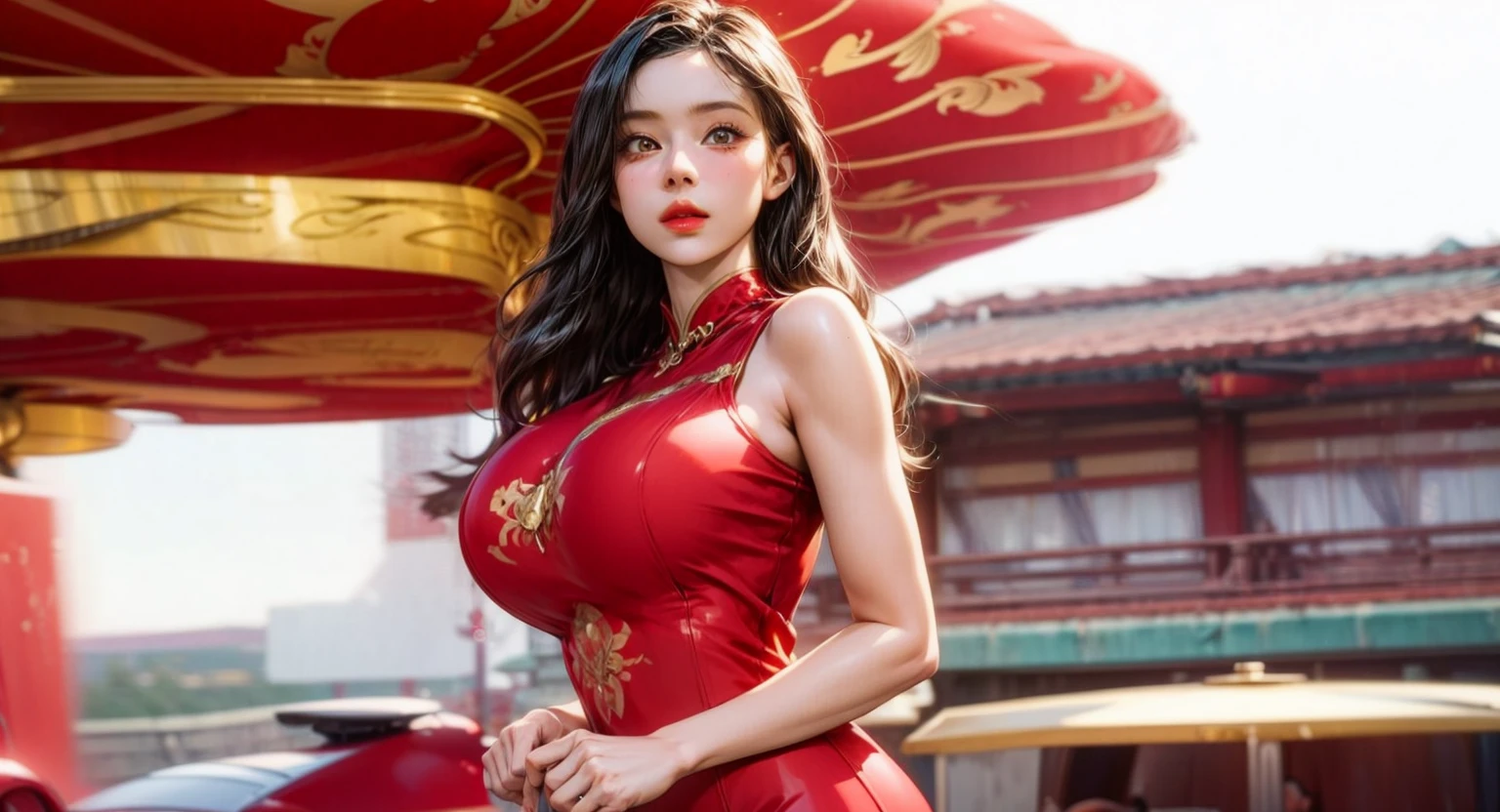 (1 girl), beautiful, amazing face and eyes, long brown hair,cosmetic, (Extremely detailed beautiful face), (The sexiest look), (beautiful big breasts:1.1), (best quality:1.4), (super detailed), (Extremely detailed CG unified 8k wallpaper), Very detailed, original photo, Professional photography, ((cheongsam)), (紧身cheongsam), 东京metro station、metro station