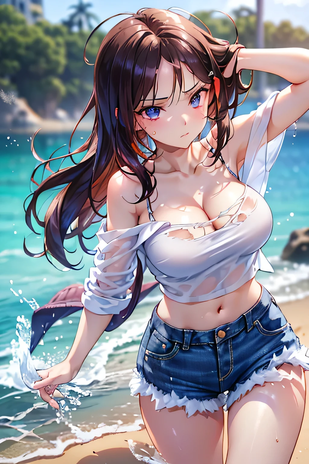 ((Masterpiece)), (Best Quality), ((Super Detail)), (((((watercolor speedpaint Illustration))))), ((Very Delicate and Beautiful)), (((solo))), Dynamic Angle, Looking at viewer, anime moe artstyle, ((enigmatic and motherly)), ((Cerulean Blue eyes)), ((tanned skin)), ((Deep Chocolate Brown hair)), ((Hair with Bright Orange Highlights)), (((Straight Cut hair))), ((Very Long Hair)), ((Twin pitch black demon horns)), (otherworldly), exceptionally beautiful, (((plump))), (big breasts), ((curvy)), (((voluptuous))), (ethereal spirit), ((((Lacy Yellow Camisole)))), ((((Red Checkered miniskirt)))), (((Camisole with White Trim))), (((Mommy))), (high quality), volumetric lighting, ((spiritual plane)), ((((ethereal background))))