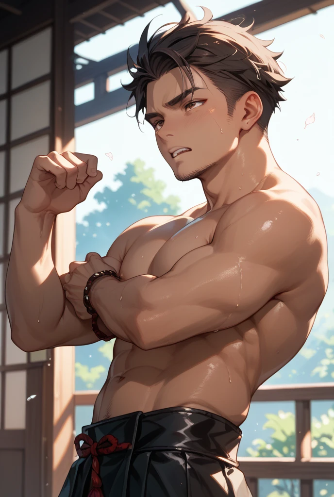A mais alta qualidade de imagem,Pessoas do sexo masculino,1 homem,masculo, jovem e bonito,Shoun,Cabelo liso curto,Pele escura,anime,Anime Wallpaper,sozinho,malefociefs,Pectoral muscle groin dilation, Background Story,Espalhe as pernas,sexy,(master part, best quality,Meias pretas com ligaduras),Sentido CG,atmosfera escura,8k,cinematic lighting effects, penis, pants pulled down, nsfw, male genitals, penis visible