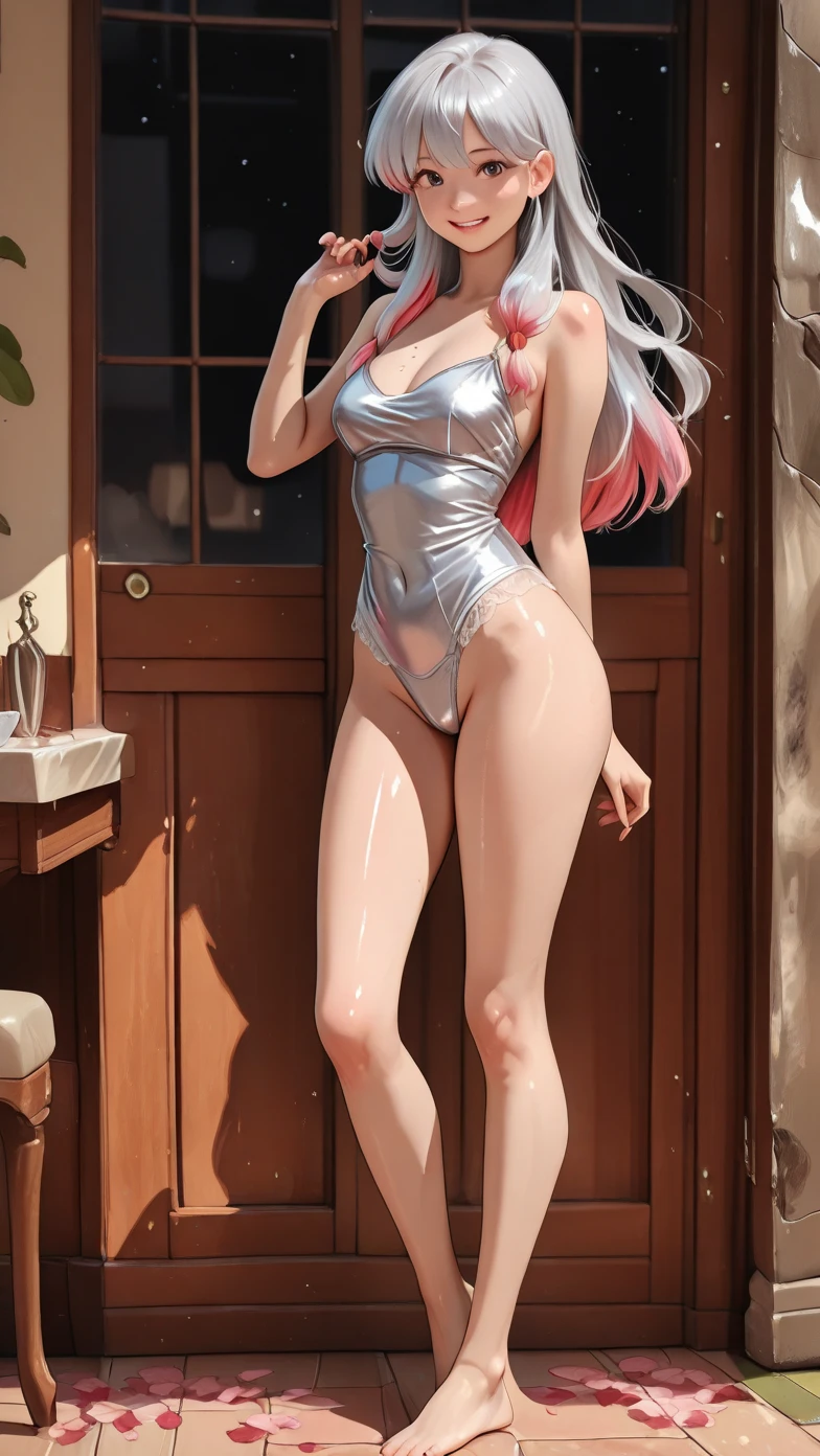 blush, cleavage,glowing aura, natural light, masterpiece, glossy skin, juicy lips ,long hair, cute, kawaii, adorable,blonde hair, ((pink highlights in hair)), pink eyes, purple bunny ears, smirk, glasses, pigtails and braids, cleavage, bright pink eyes, , juicy lips, bimbo, hour glass, happy, shopping bags, shopping, full body Realistic, (3 years old), ((age 3)), American, beautiful, beautiful face, small, short, sensual poses