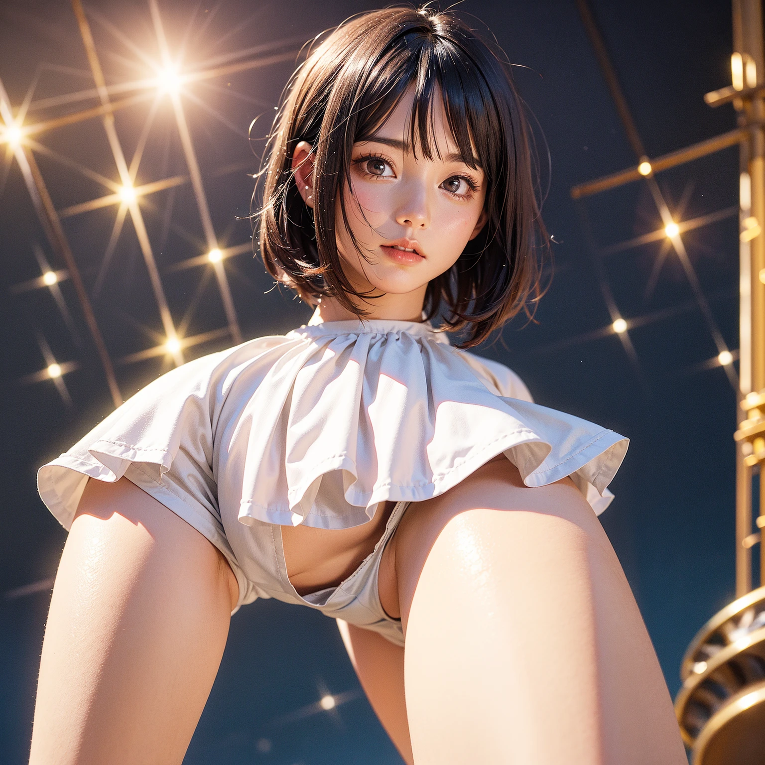 Beautiful girl small breasts, cyber punk, 1、(((Are standing)))、(whole body:1.1), Knee socks,, Perfect Eyes, Perfect Face, Kuvshinov, (Gradient Background:1.2),(((Upper body naked))),(((Half naked))),(((Nipples))),(((Areola))),Very cute smile、Main navel