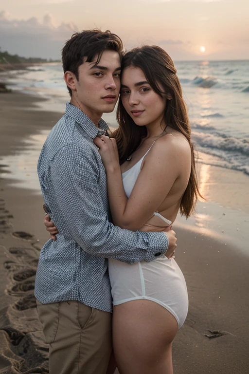 A human figure, a girl with dark brown hair and blue eyes in a dres pink With a boyfriend