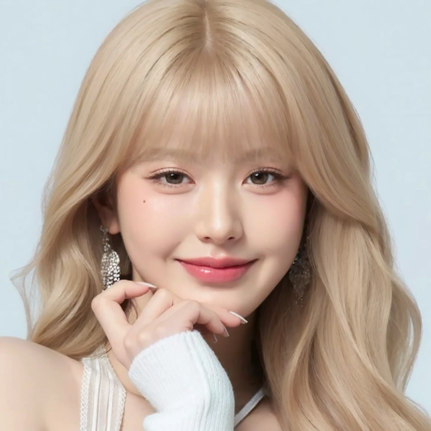 korean woman, blonde, with bangs, k-pop idol, sexy woman, long hair, smiling