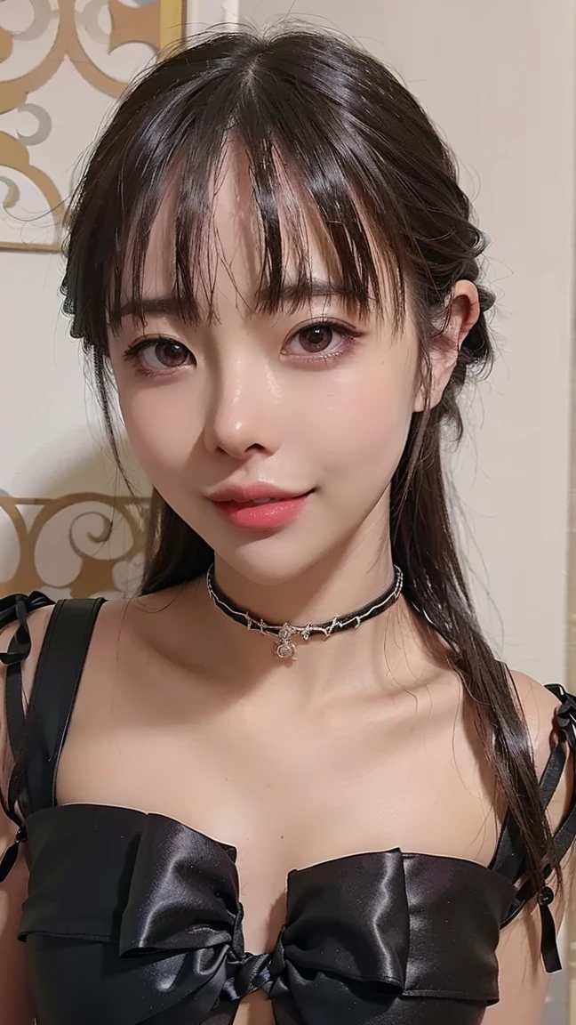 (Big Breasts), (18-year-old), (very small head), dawn, sunlight, (Perfect body:1.1), (8k), (Very delicate and beautiful), (Highest quality:1.0), (Realistic), Realistic Shadows, (High resolution:1.0), Detailed skin, Very detailed, the body is slim, (Beautiful Hair, Real Hair, Thinning hair), blush, Realistic, Realistic Face, Realistic eyes, Small eyes, smile, (eyeliner), (mascara), (eye shadow), whole body、Open leg pose、Nipples、naked、Thick pubic hair、blonde、Layered Cut、smile、Black choker