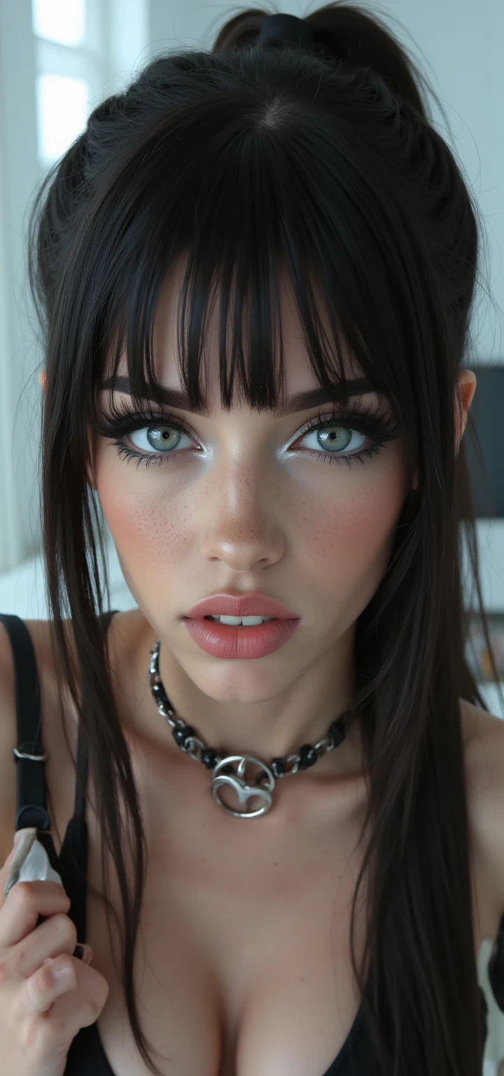um close up de uma mulher com longos cabelos pretos e um batom rosa, 3 0 anos de idade mulher, Mulher de 30 anos, Alanis Guillen, Ayahausca, frontal, Angiewolf, 1 8 I, Adriana DXIM, 18 anos, Cara Sexy, Por Reyna Rochin, angelawhite, Makup completo
