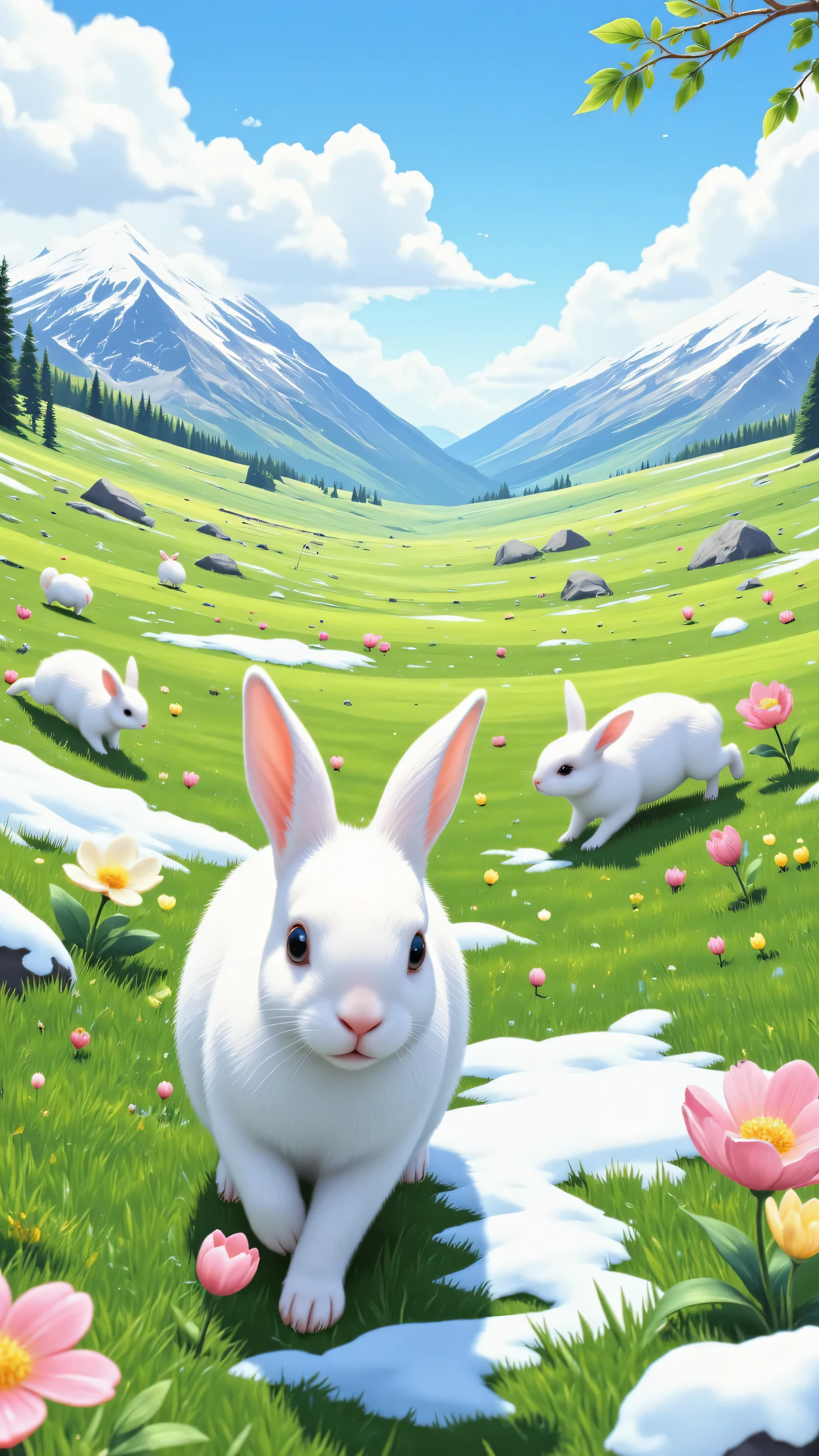 Highdefinition images,When the snow melts、white rabbits run through the ...