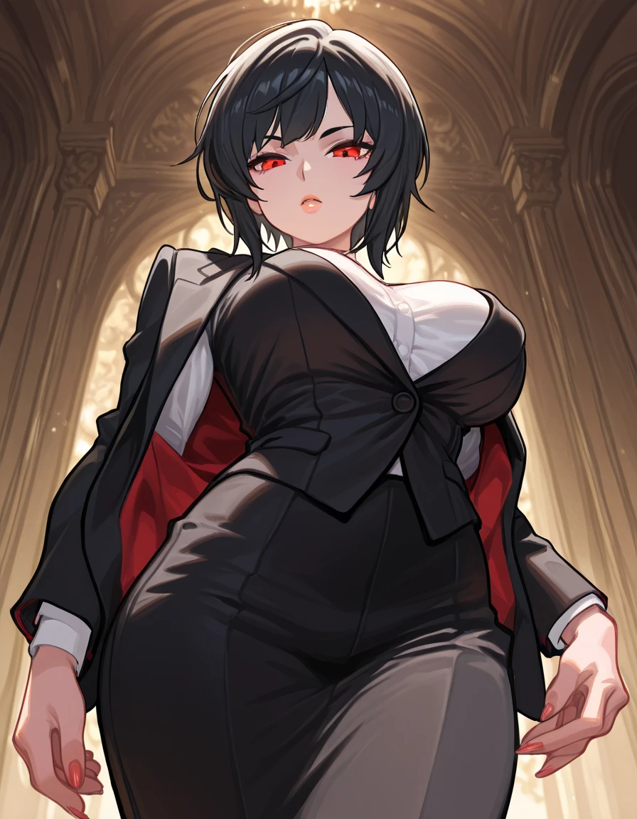 Cheveux courts, robe longue, chiffons noirs, tomboy, cheveux noirs, maquillage, Goth, verre,sein moyen, christian, Croix latine, seul, forest, full clothed, victorian cloths, Jupe longue, marche, portait, corps entier, chiffons noirs, seul, sourire, corps entier, black lips, black eyes