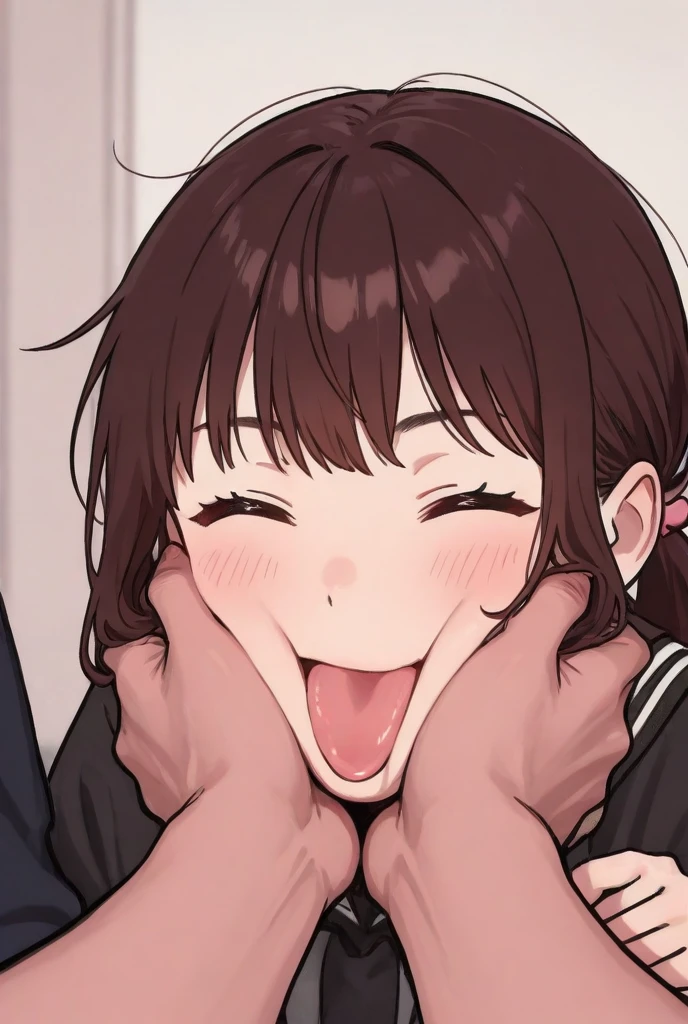 1man and 1woman having sex,,hyperrealistic,mature seductive woman,doggystyle,rolling up eyes,shaking effect,black hair,(happy),saliva,bukkake,white sweater,long pink skirt,vulgar hotel,pink light