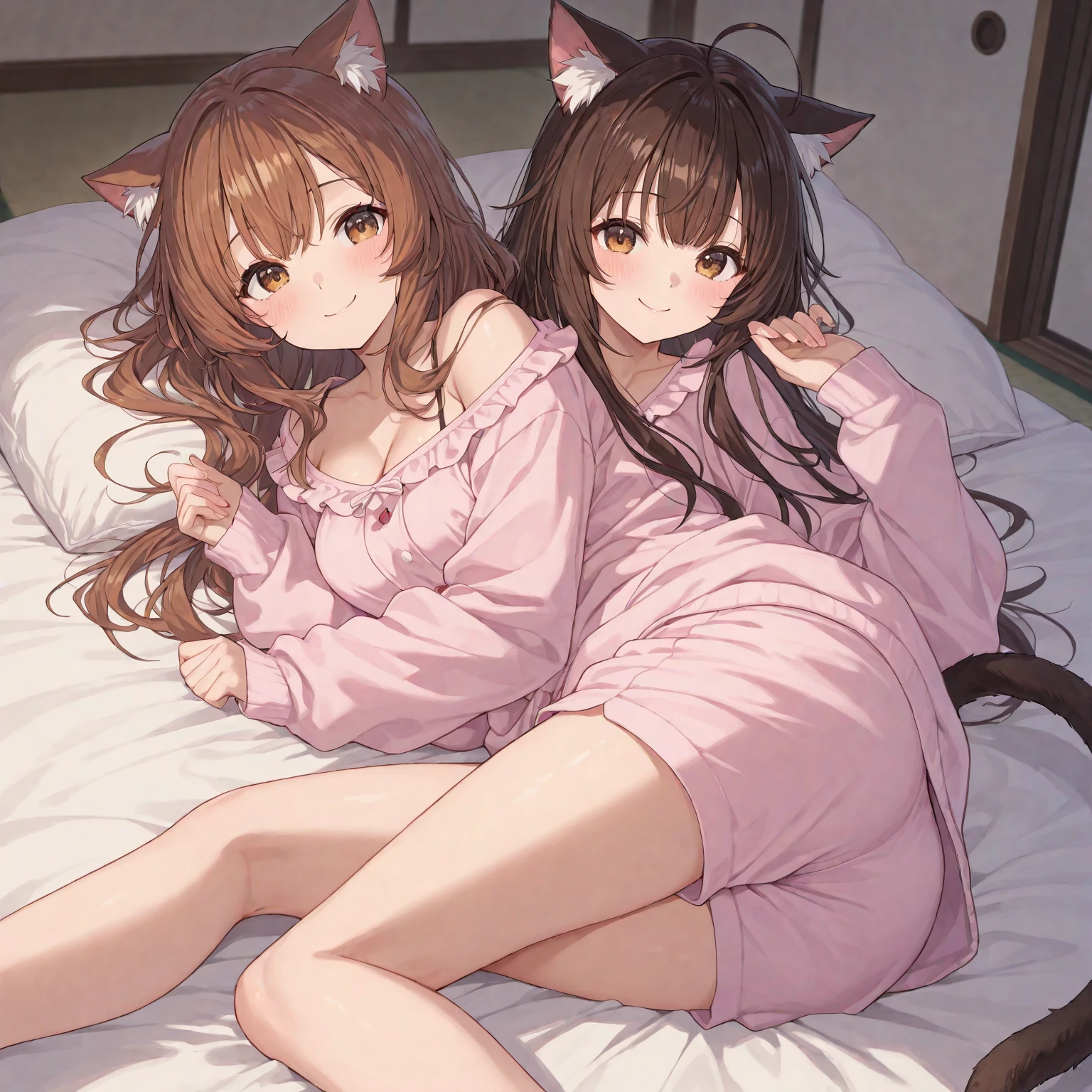 Dog girl student furry futanari anime brown hair green eyes big breasts pajamas short sleeves and short shorts