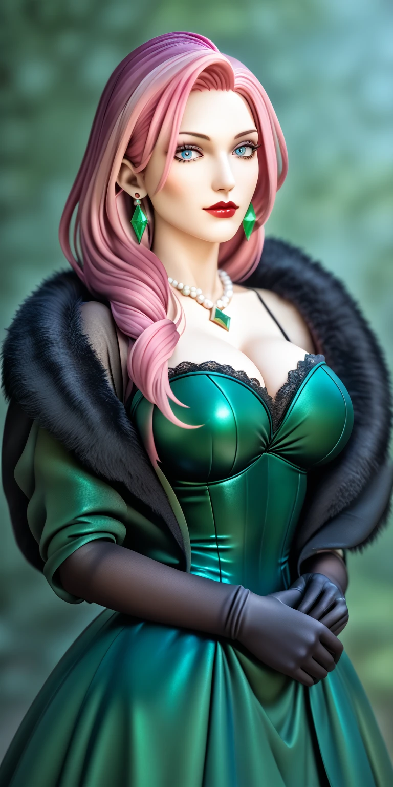 Lori huge breasts cleavage，White hair，Green clothes，adolable，energetic，Frontal sideways