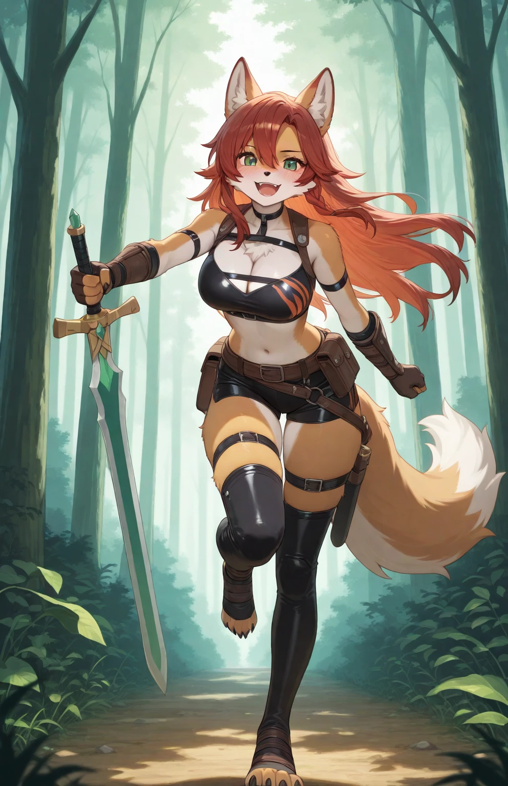 garota de anime com uma espada e uma fantasia de coiote, she is holding a sword, coiote e arbusto, armadura inspirada em kitsune, coiote, com espada grande, coiote e arbusto holding a naginata, personagem de videogame katana zero, holo is a coyote girl, Estilo de arte de Guilty Gear, holo se uma coiote