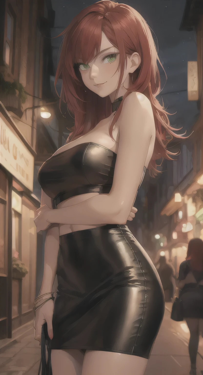 Red hair,red eyes,masterpiece, best quality, high quality, highres, indoors,club, looking at viewer, Jenny, tall female,big breasts, tassel earrings,wavy hair,public hair ,bar dancer , dancing, twerking