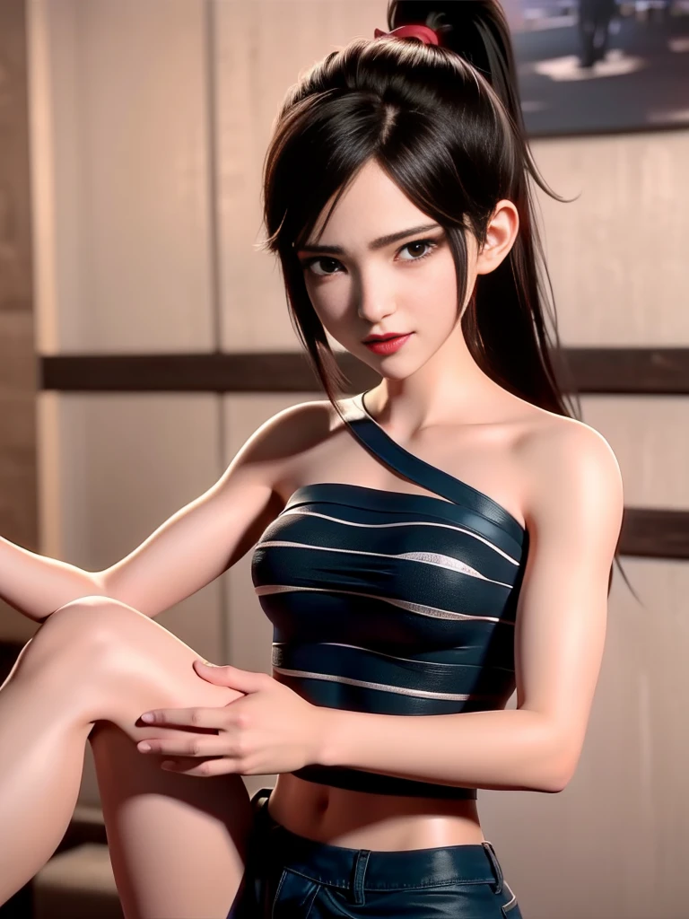 (masterpiece:1.2),(best quality:1.2),1girl,solo,<lora:tifa-000014:0.7>,tifa,red eyes,playboy bunny,rabbit ears,rabbit tail,cowboy shot,bars,happy,hand between legs,